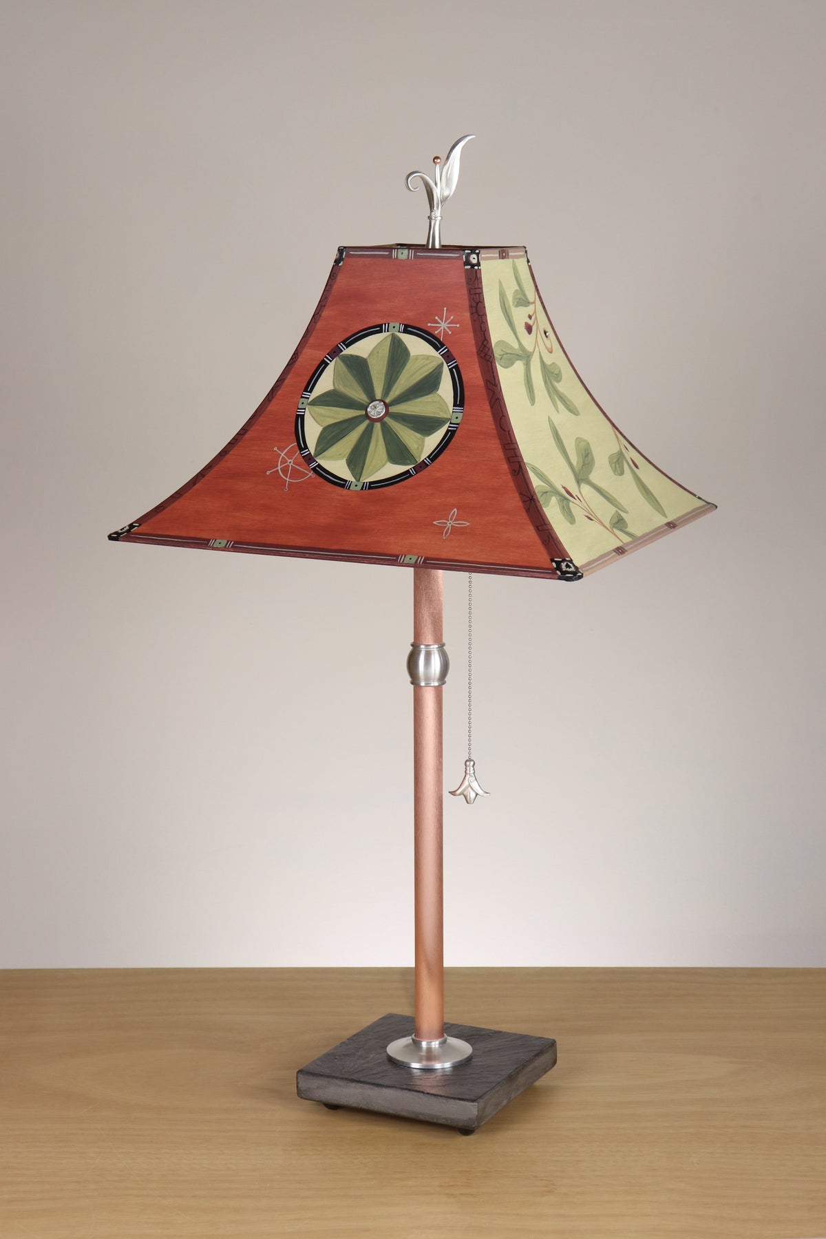 Janna Ugone &amp; Co Table Lamp Copper Table Lamp with Medium Pagoda Shade in Medallion in Spice