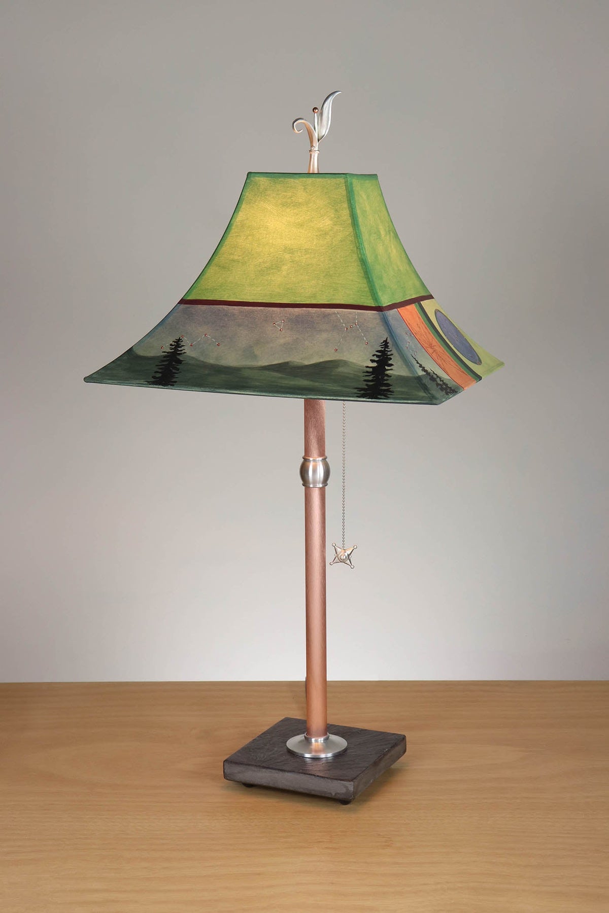 Janna Ugone &amp; Co Table Lamp Copper Table Lamp with Medium Pagoda Shade in Midnight Dreams in Fiddlehead