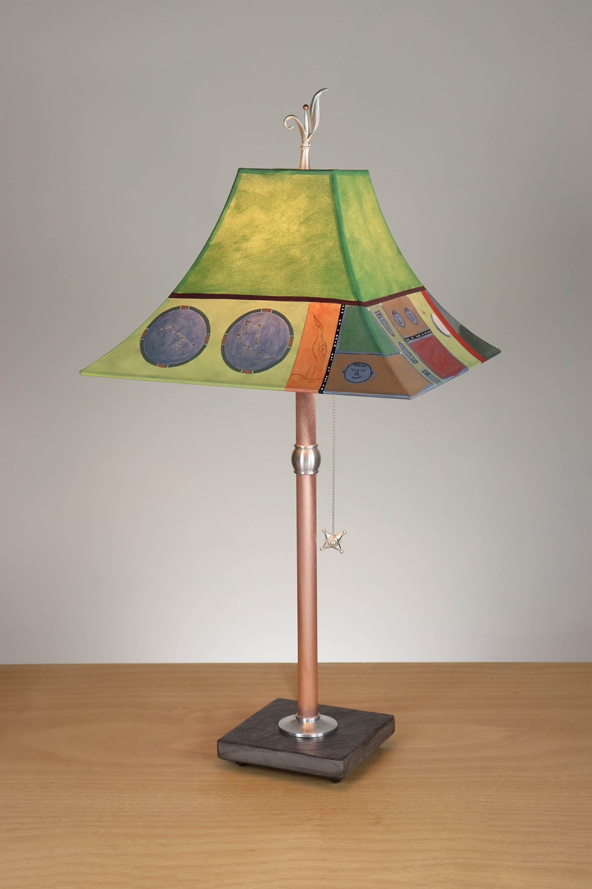 Janna Ugone &amp; Co Table Lamp Copper Table Lamp with Medium Pagoda Shade in Midnight Dreams in Fiddlehead