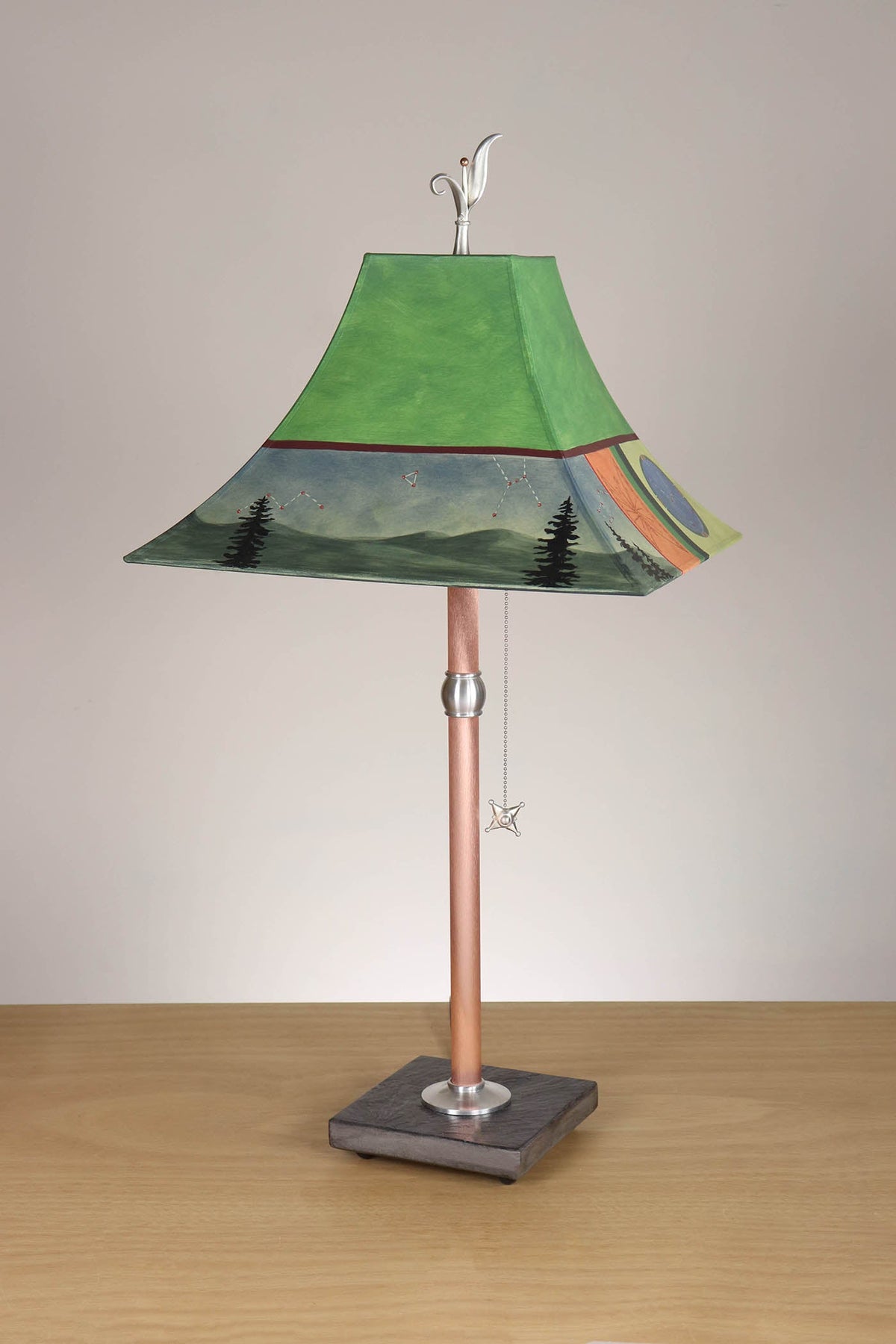 Janna Ugone &amp; Co Table Lamp Copper Table Lamp with Medium Pagoda Shade in Midnight Dreams in Fiddlehead