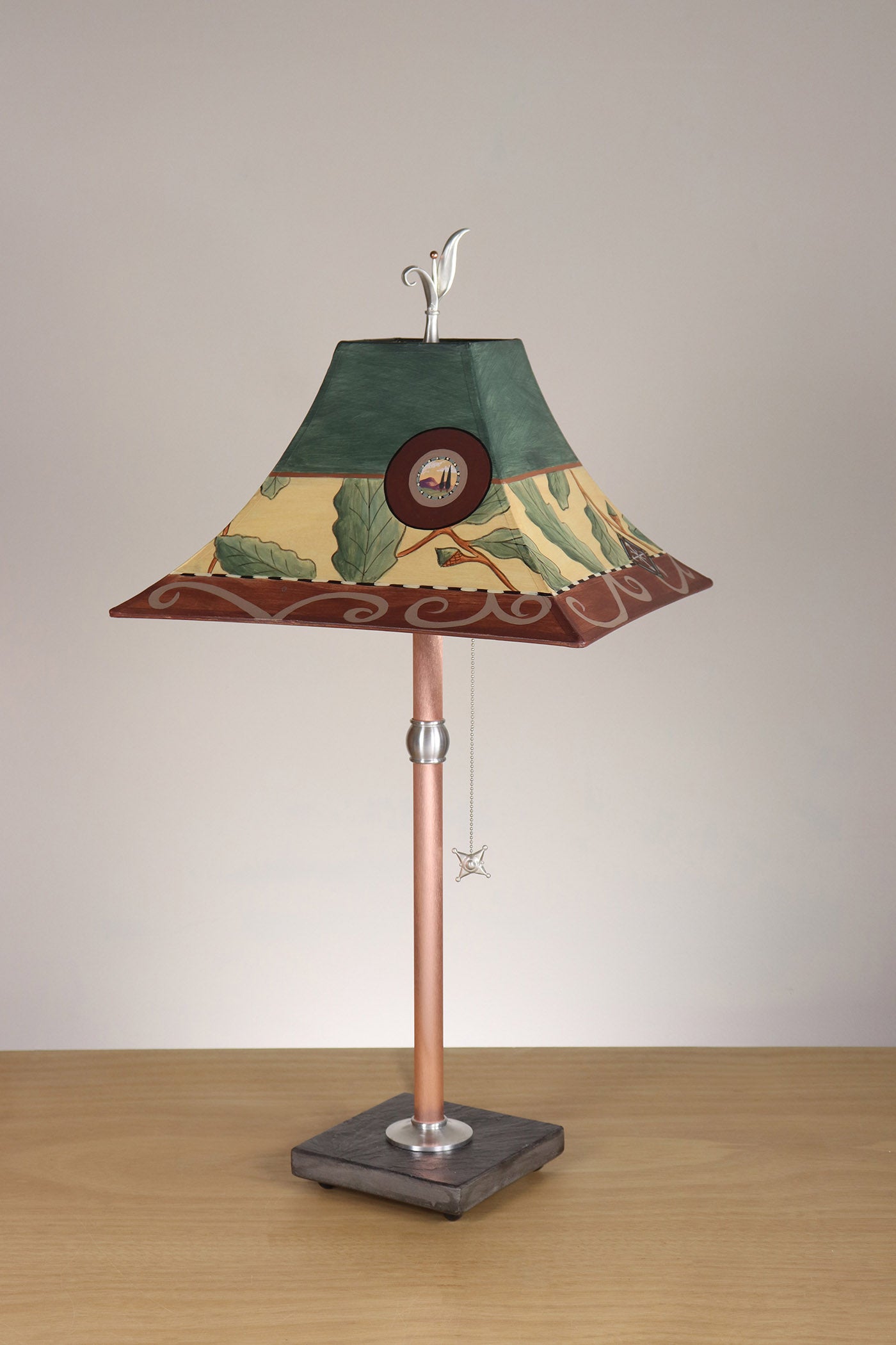 Janna Ugone & Co Table Lamp Copper Table Lamp with Medium Pagoda Shade in Oak Border in Spruce