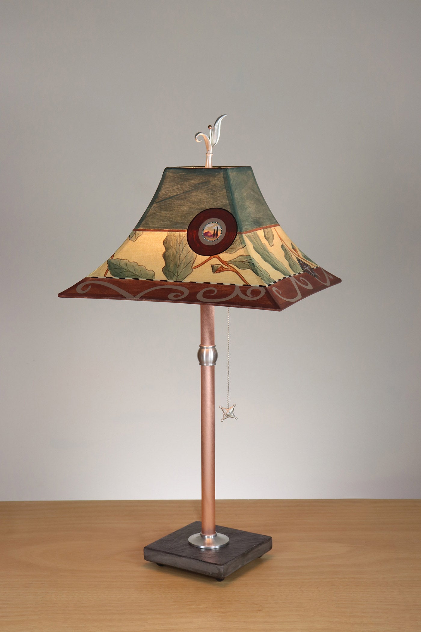 Janna Ugone & Co Table Lamp Copper Table Lamp with Medium Pagoda Shade in Oak Border in Spruce