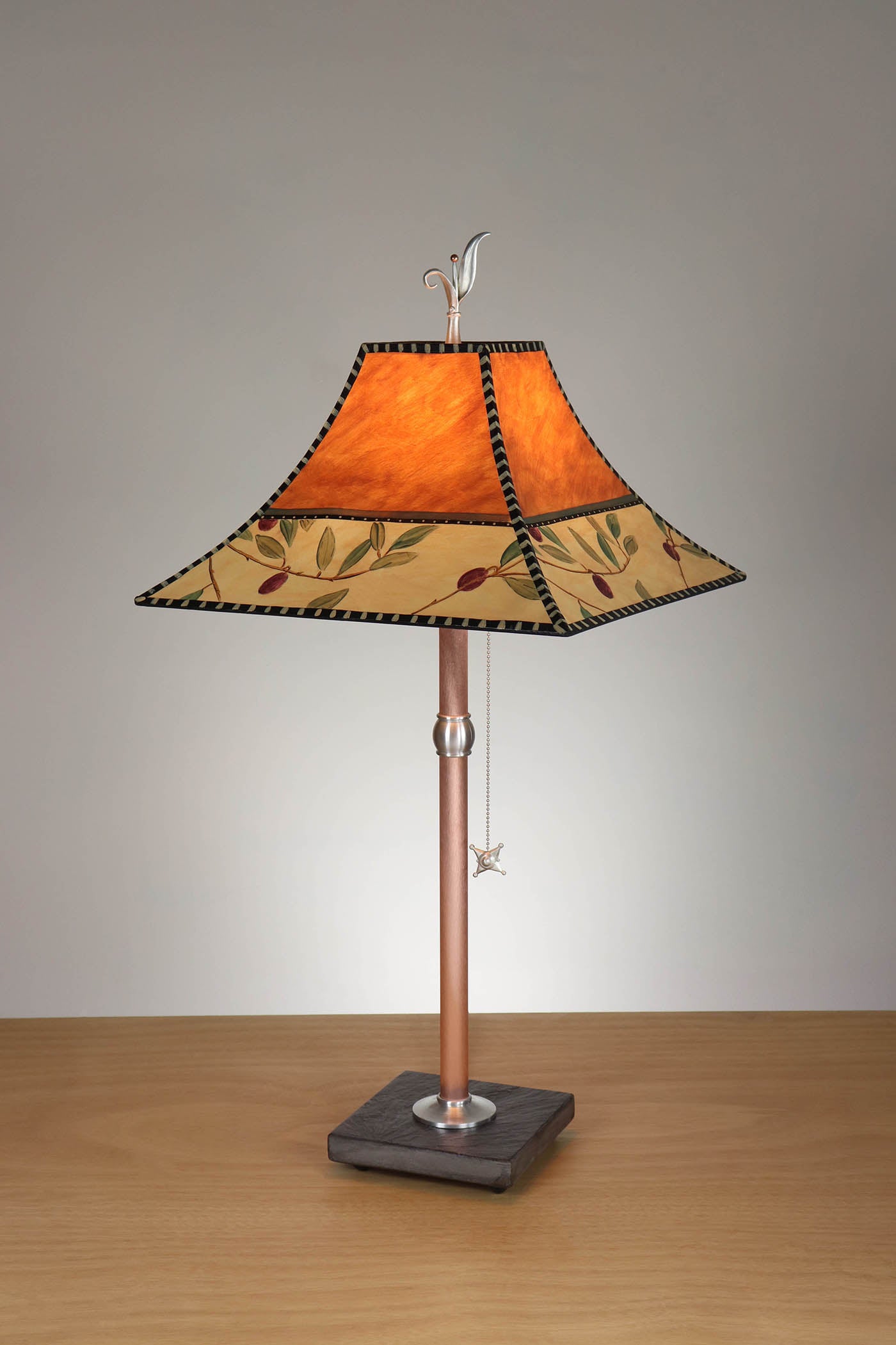 Janna Ugone & Co Table Lamp Copper Table Lamp with Medium Pagoda Shade in Olive Coin in Rust