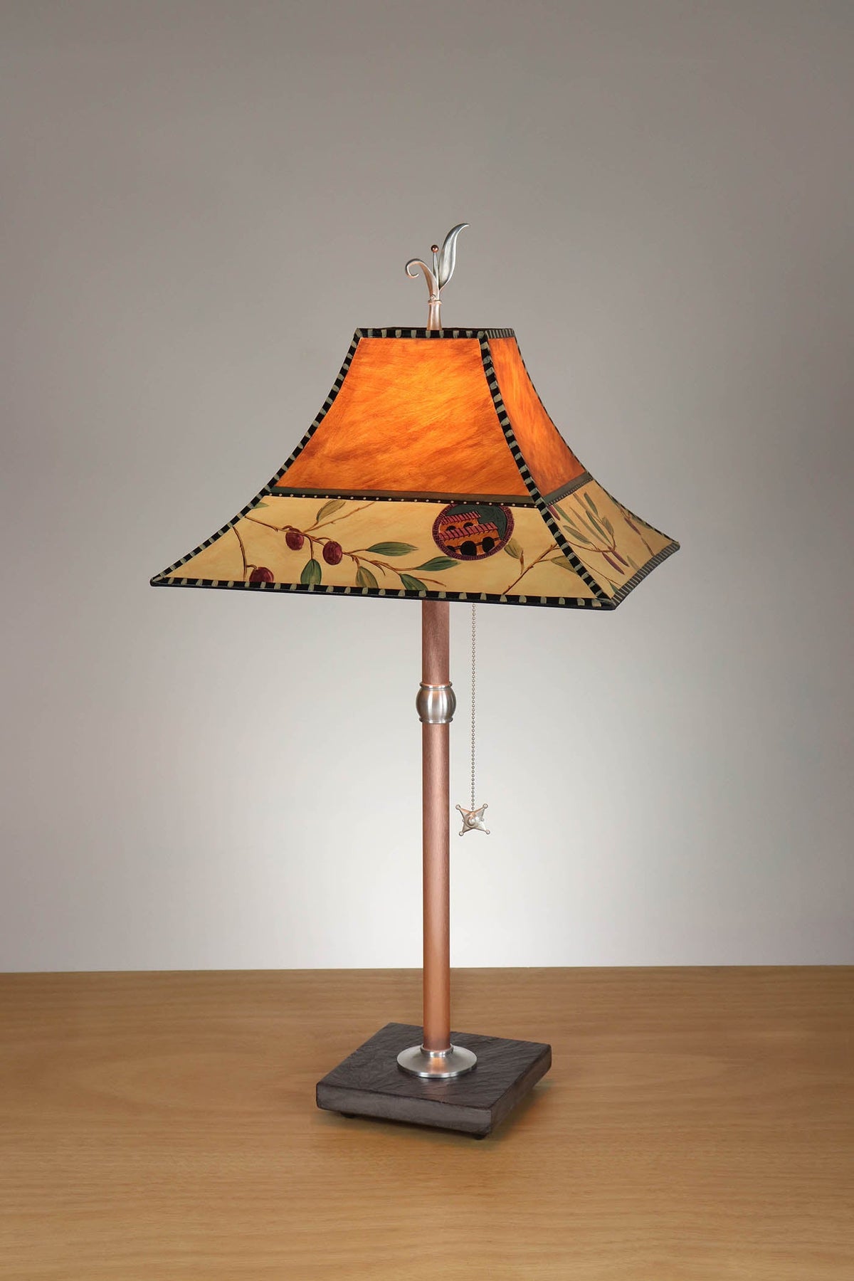 Janna Ugone &amp; Co Table Lamp Copper Table Lamp with Medium Pagoda Shade in Olive Coin in Rust