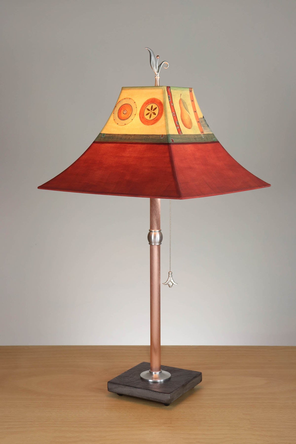 Janna Ugone &amp; Co Table Lamp Copper Table Lamp with Medium Pagoda Shade in Pear Lake in Crimson