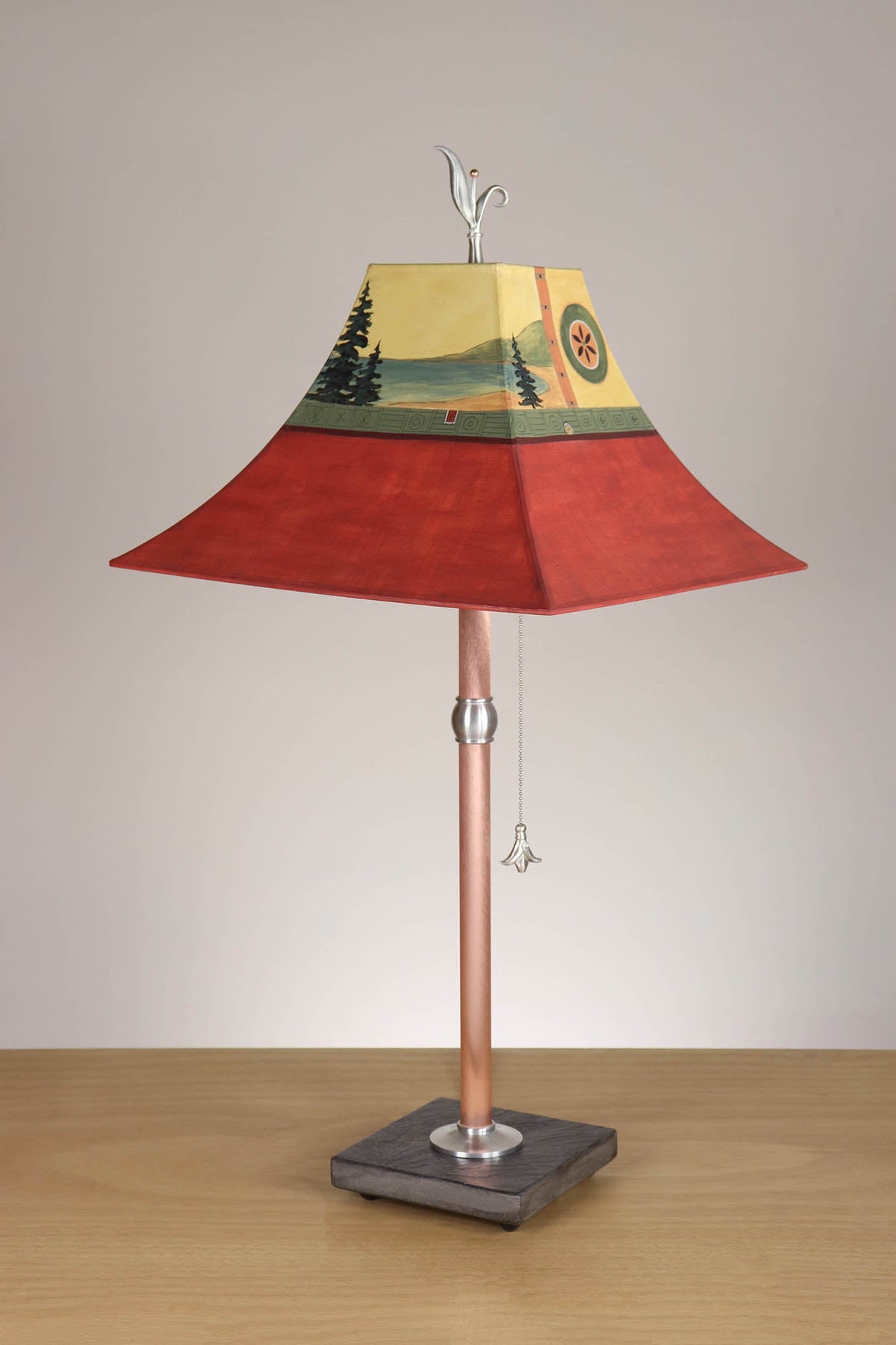 Janna Ugone &amp; Co Table Lamp Copper Table Lamp with Medium Pagoda Shade in Pear Lake in Crimson