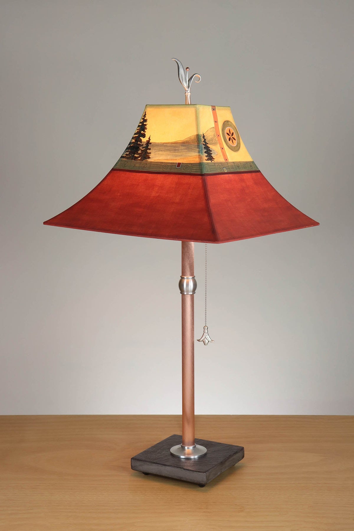 Janna Ugone &amp; Co Table Lamp Copper Table Lamp with Medium Pagoda Shade in Pear Lake in Crimson