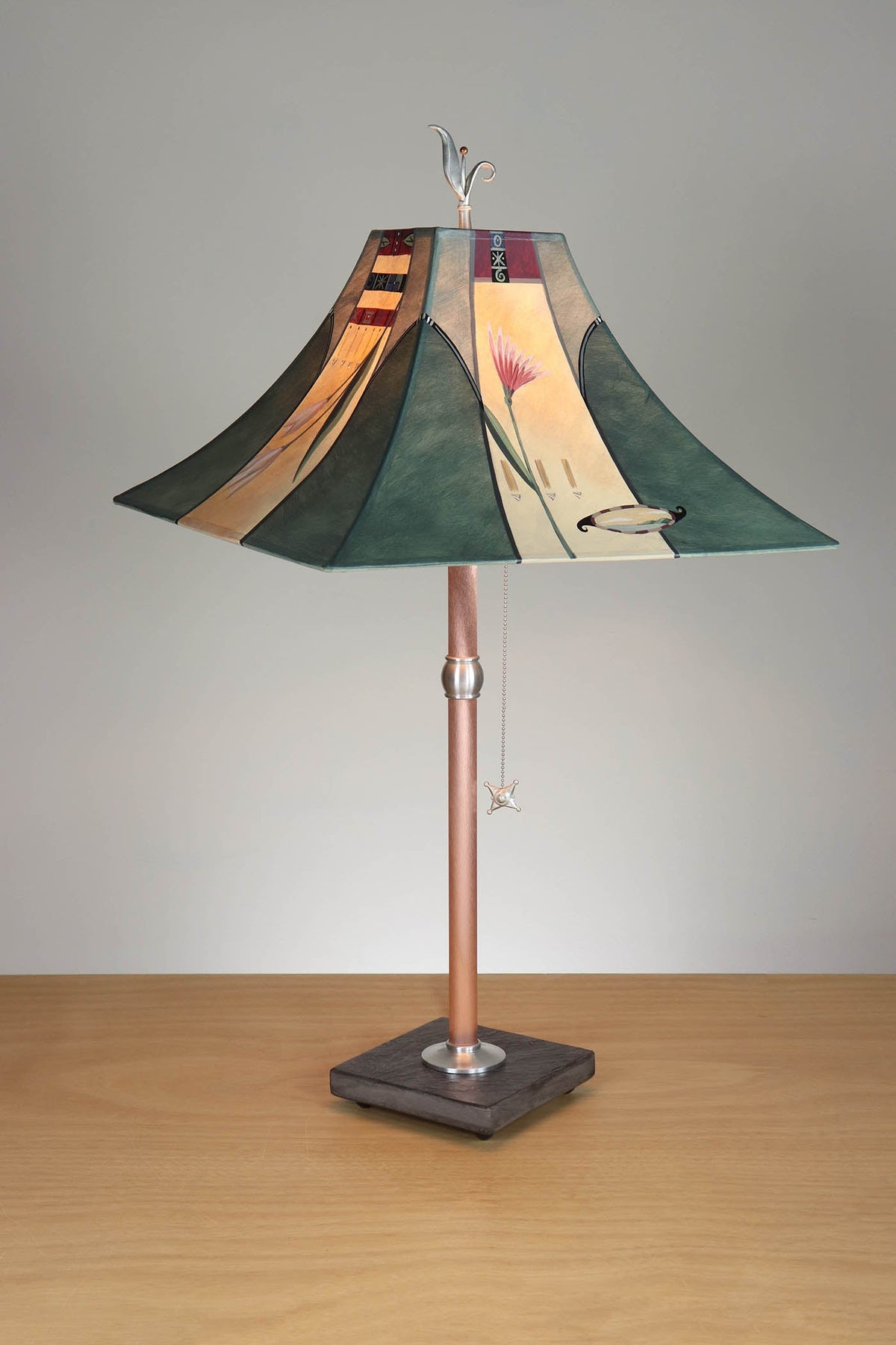 Janna Ugone &amp; Co Table Lamp Copper Table Lamp with Medium Pagoda Shade in Perennial in Spruce Pierced