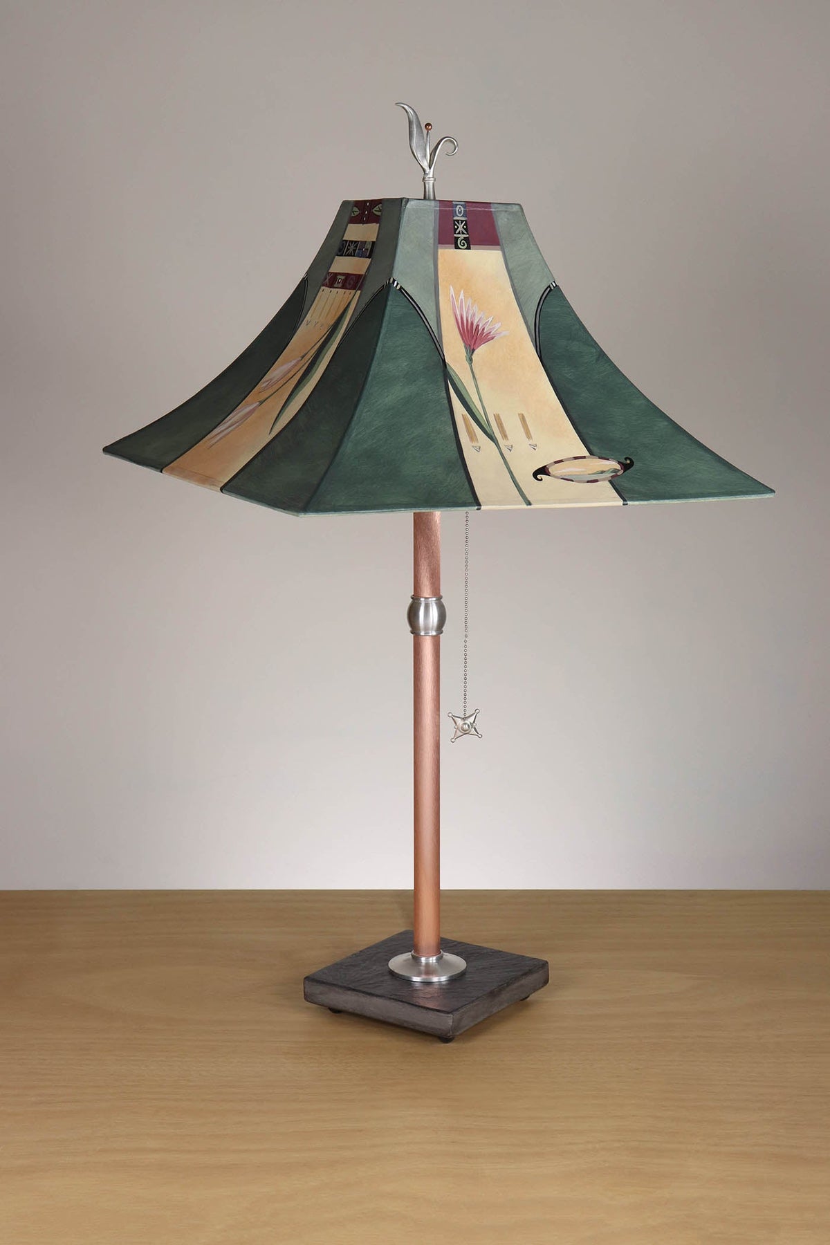 Janna Ugone &amp; Co Table Lamp Copper Table Lamp with Medium Pagoda Shade in Perennial in Spruce Pierced