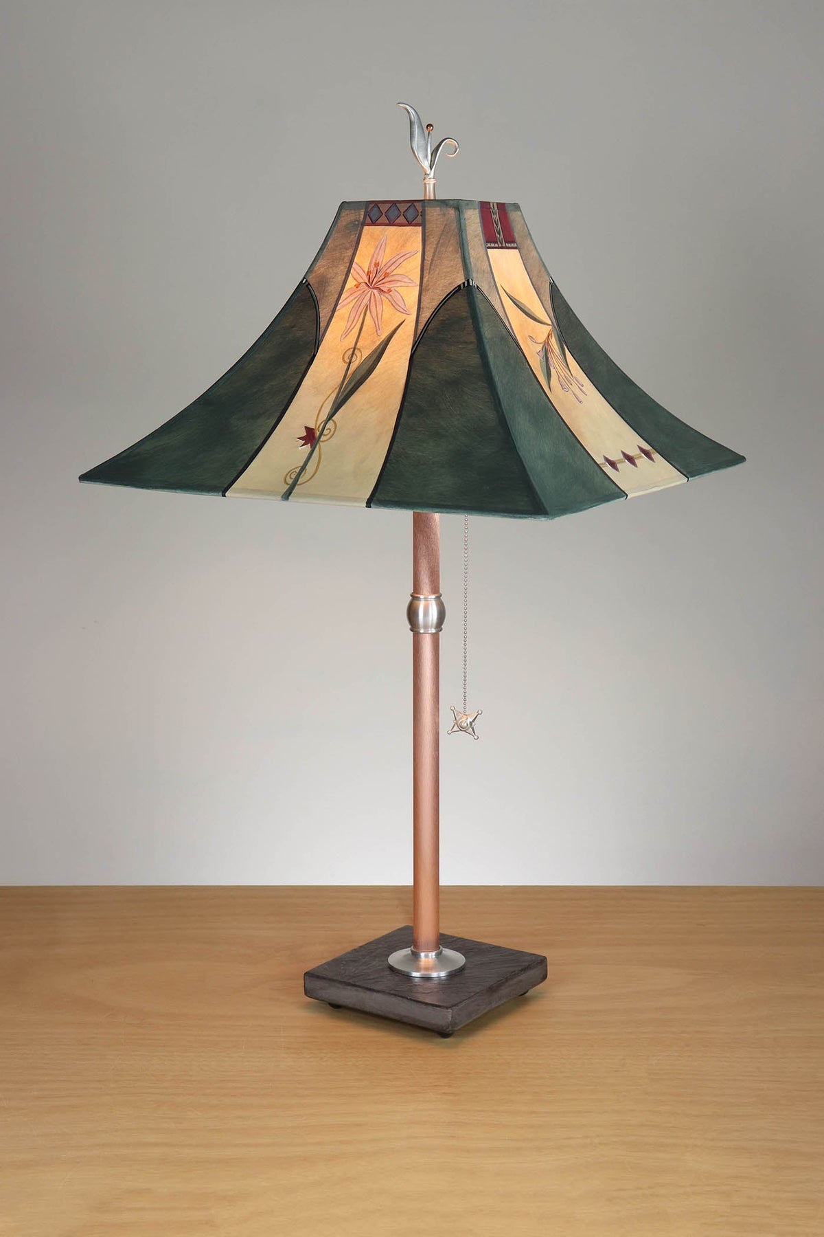 Janna Ugone &amp; Co Table Lamp Copper Table Lamp with Medium Pagoda Shade in Perennial in Spruce Pierced