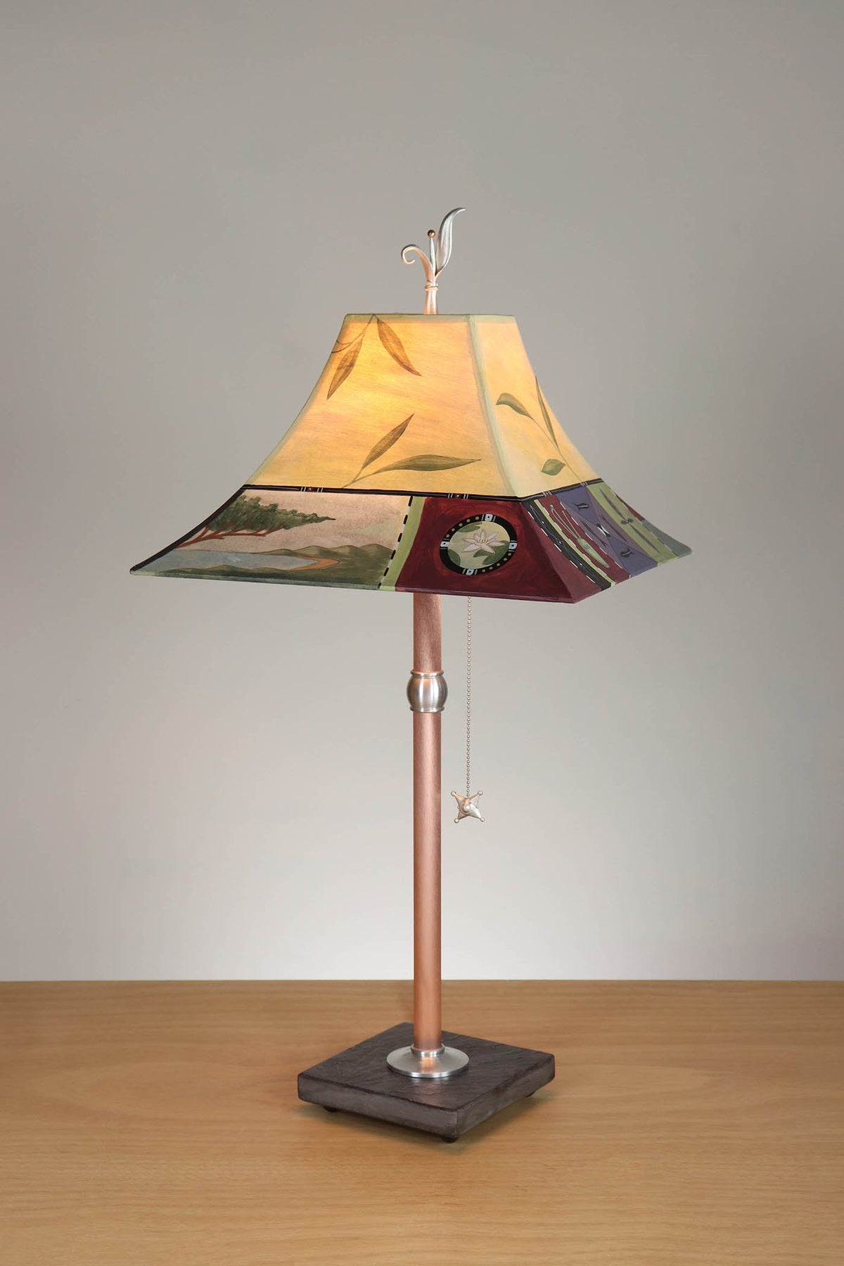 Janna Ugone &amp; Co Table Lamp Copper Table Lamp with Medium Pagoda Shade in Twin Fish in Antique Ivory