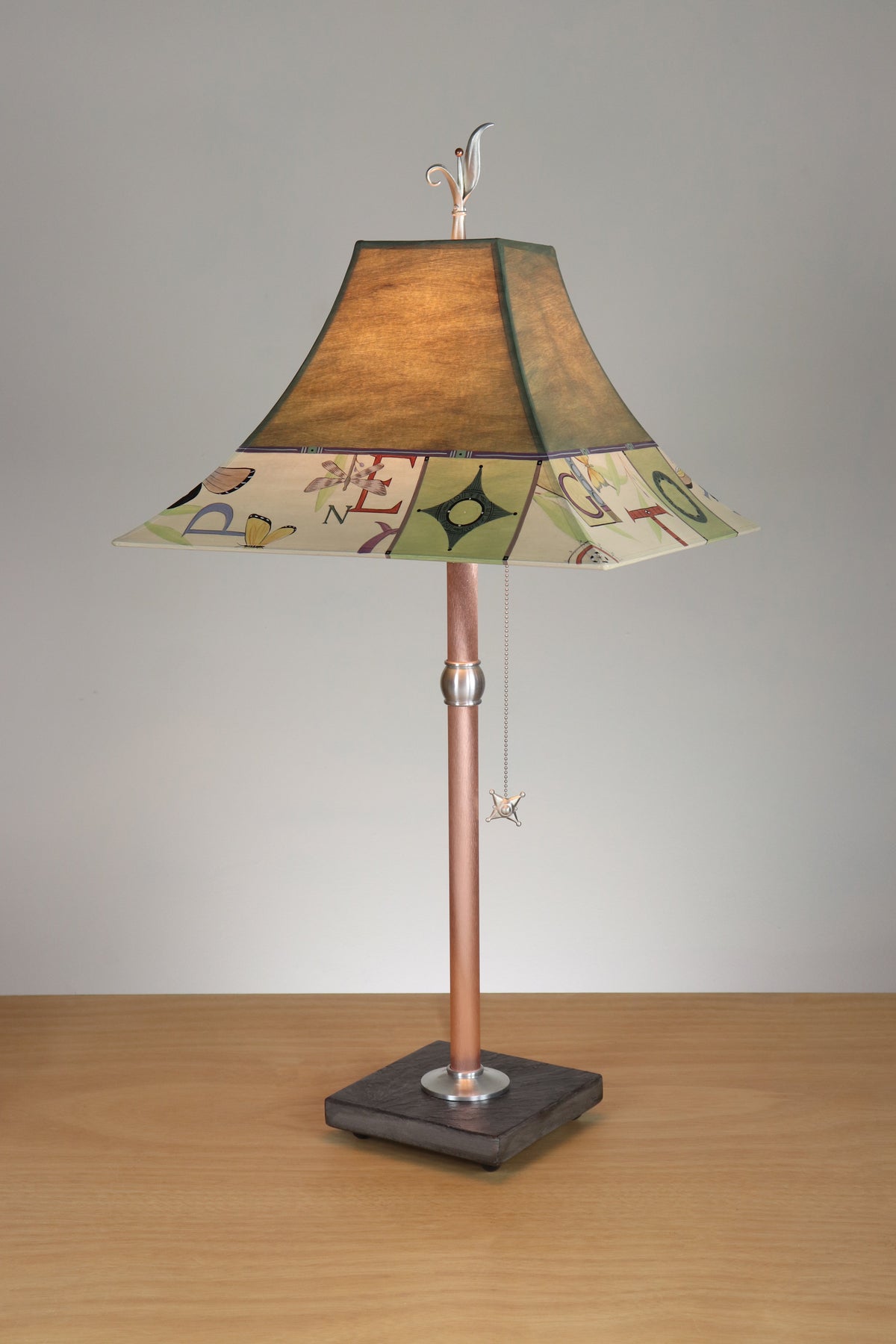 Janna Ugone &amp; Co Table Lamp Copper Table Lamp with Medium Pagoda Shade in Typography in Olive