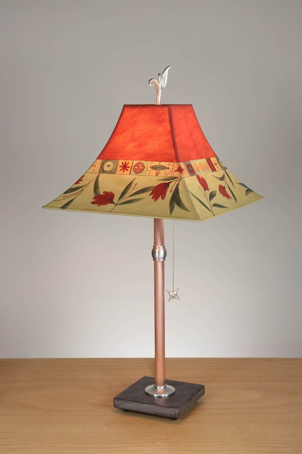 Janna Ugone &amp; Co Table Lamp Copper Table Lamp with Medium Pagoda Shade in Windflower in Poppy