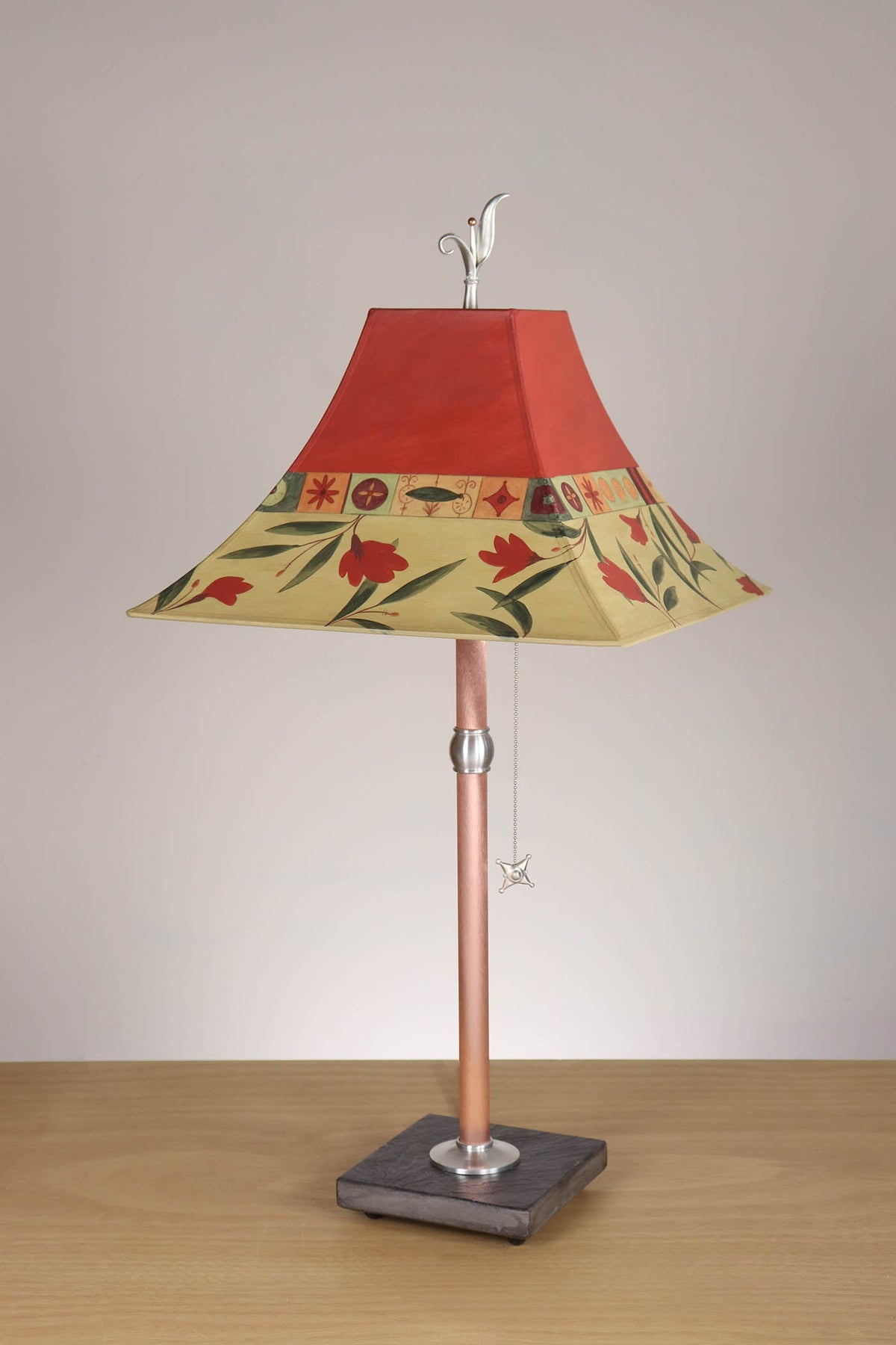 Janna Ugone &amp; Co Table Lamp Copper Table Lamp with Medium Pagoda Shade in Windflower in Poppy