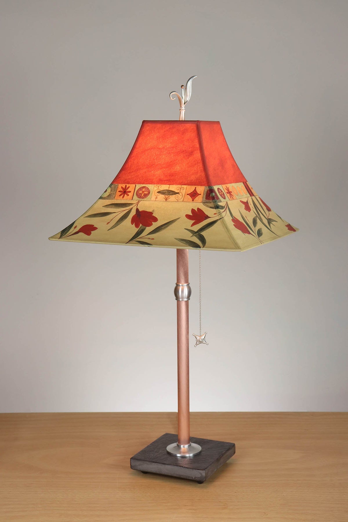 Janna Ugone &amp; Co Table Lamp Copper Table Lamp with Medium Pagoda Shade in Windflower in Poppy