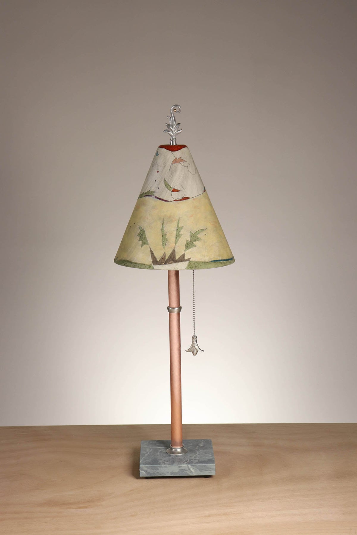 Janna Ugone &amp; Co Table Lamp Copper Table Lamp with Small Conical Ceramic Shade in Amber Landscape