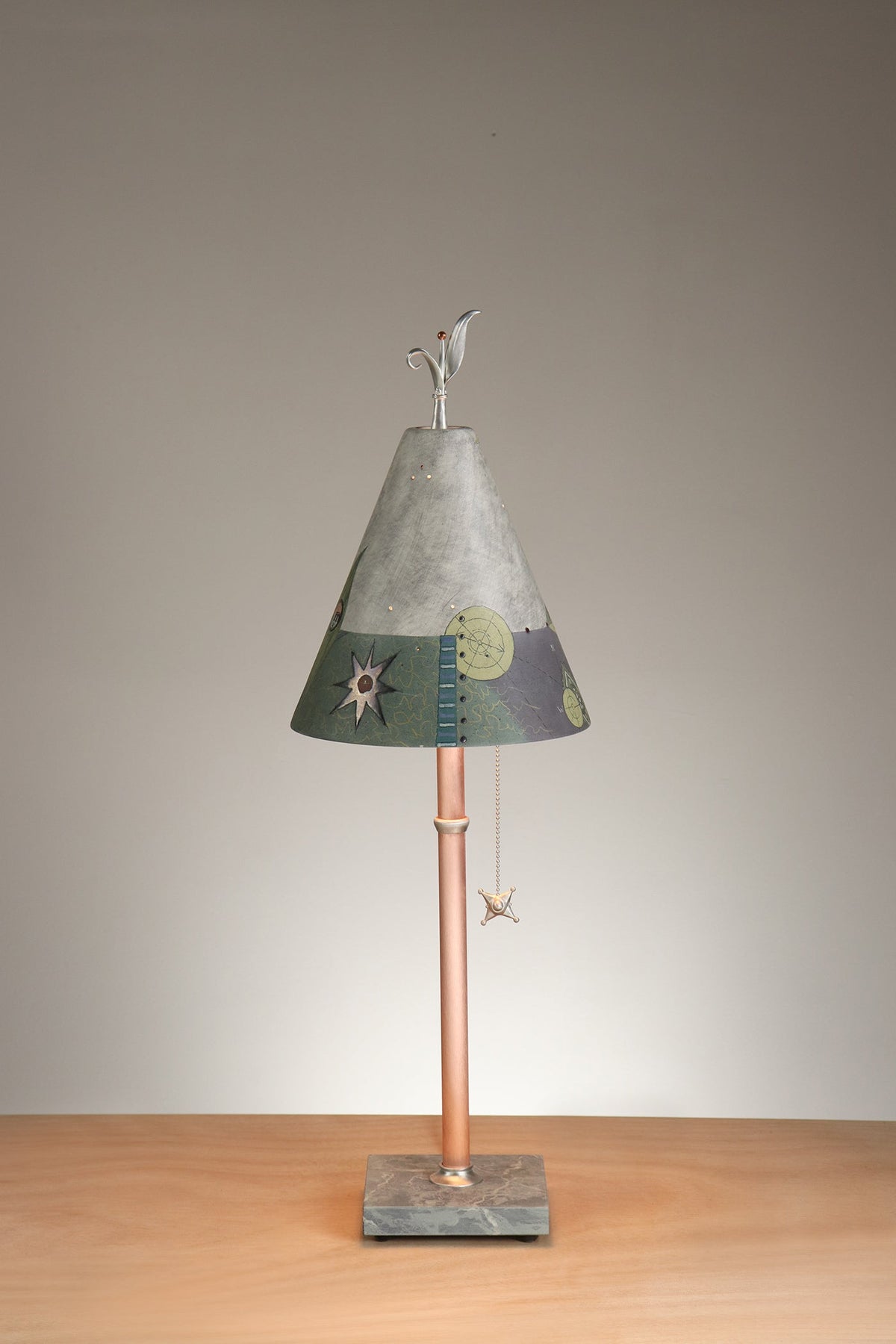 Janna Ugone &amp; Co Table Lamp Copper Table Lamp with Small Conical Ceramic Shade in British Border in Ash