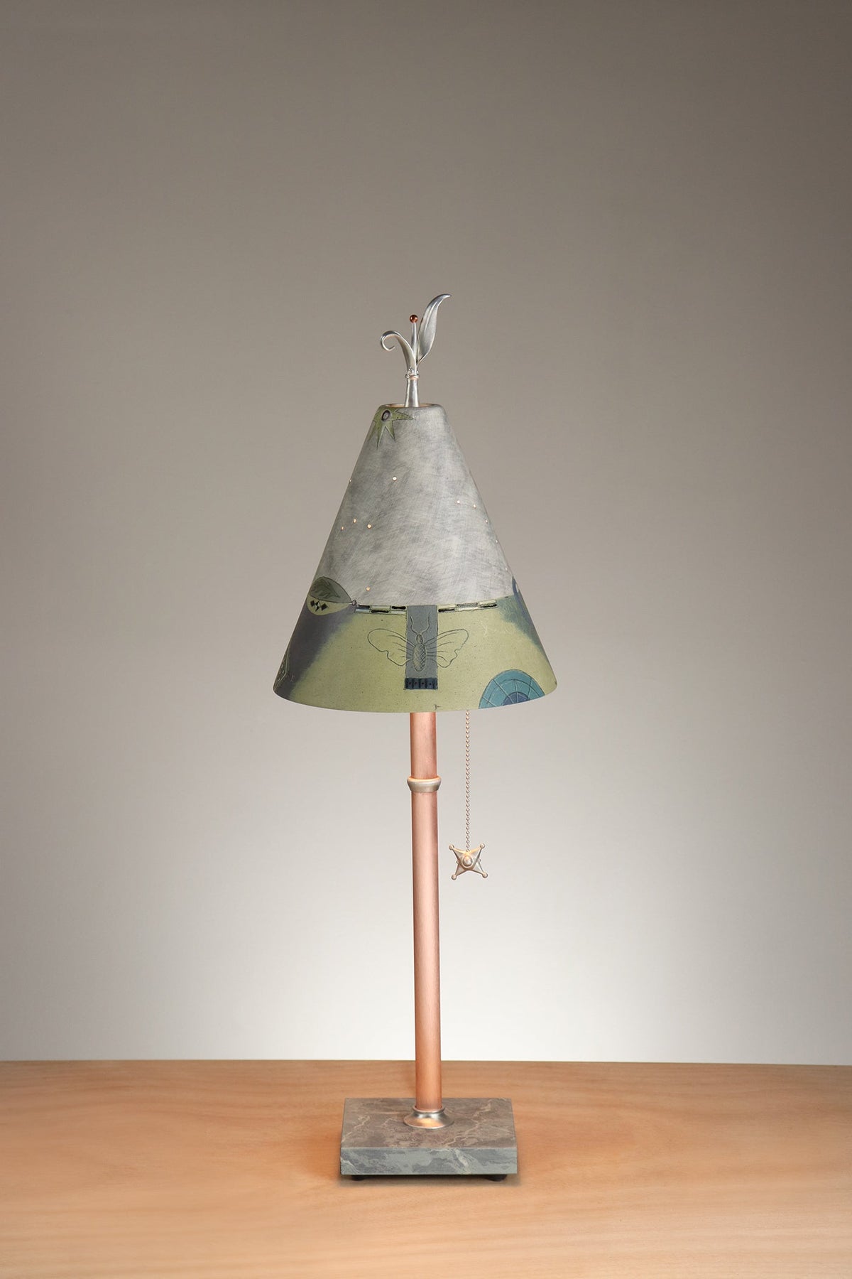 Janna Ugone &amp; Co Table Lamp Copper Table Lamp with Small Conical Ceramic Shade in British Border in Ash