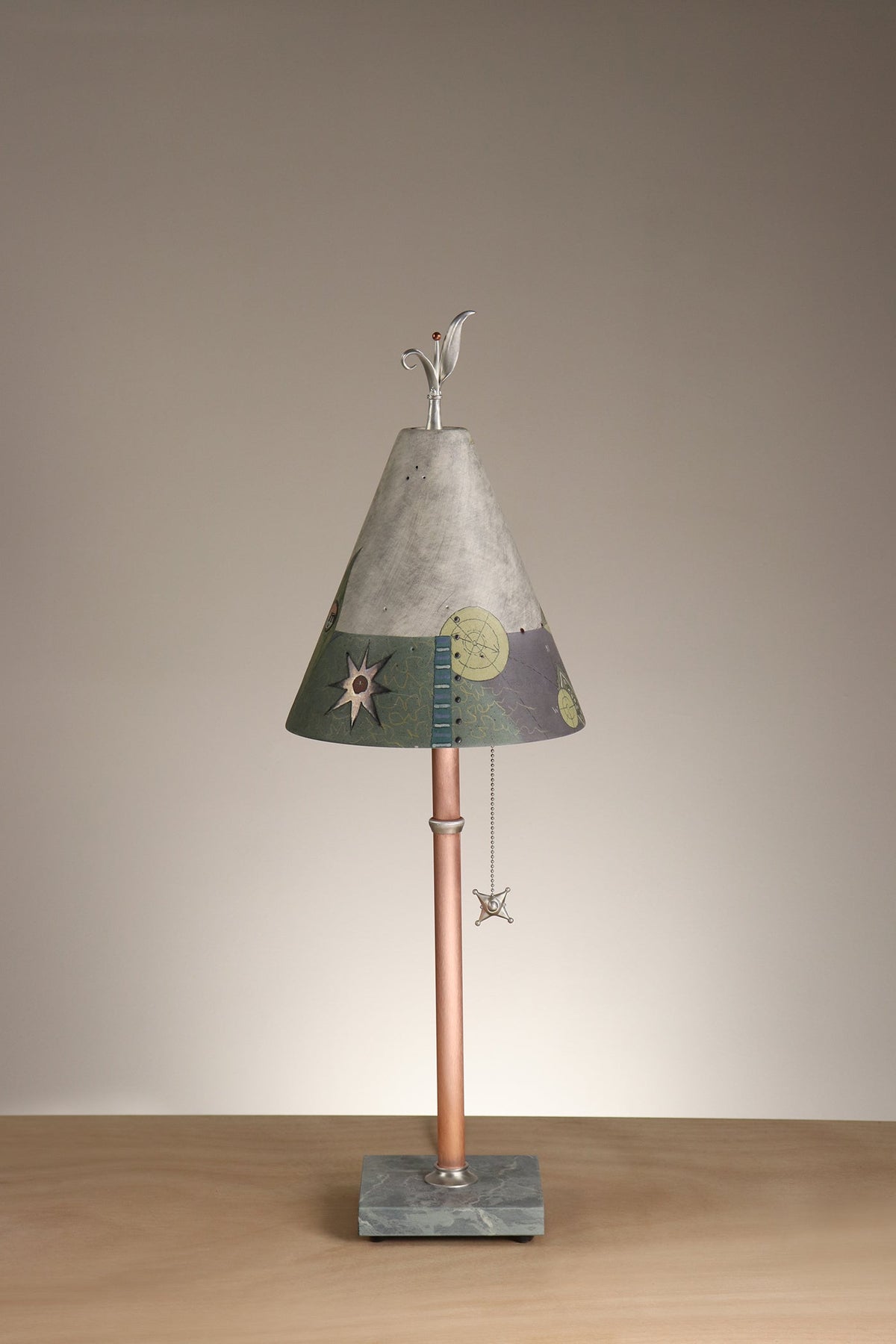 Janna Ugone &amp; Co Table Lamp Copper Table Lamp with Small Conical Ceramic Shade in British Border in Ash