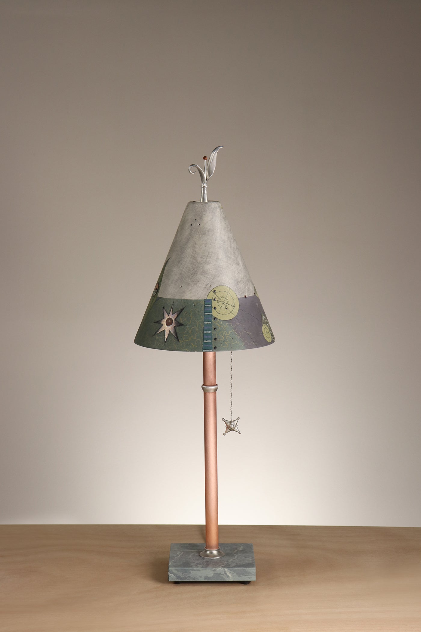 Janna Ugone & Co Table Lamp Copper Table Lamp with Small Conical Ceramic Shade in British Border in Ash