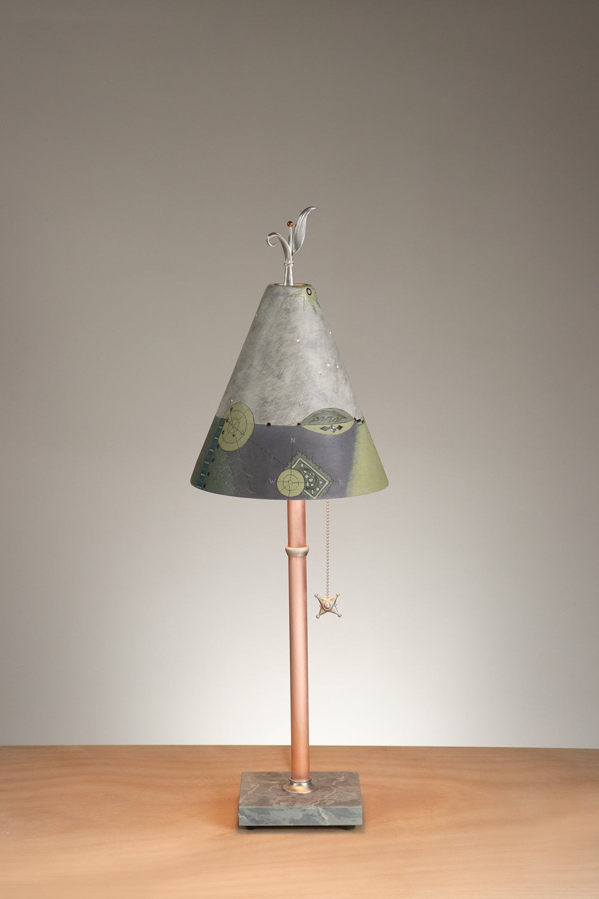 Janna Ugone &amp; Co Table Lamp Copper Table Lamp with Small Conical Ceramic Shade in British Border in Ash