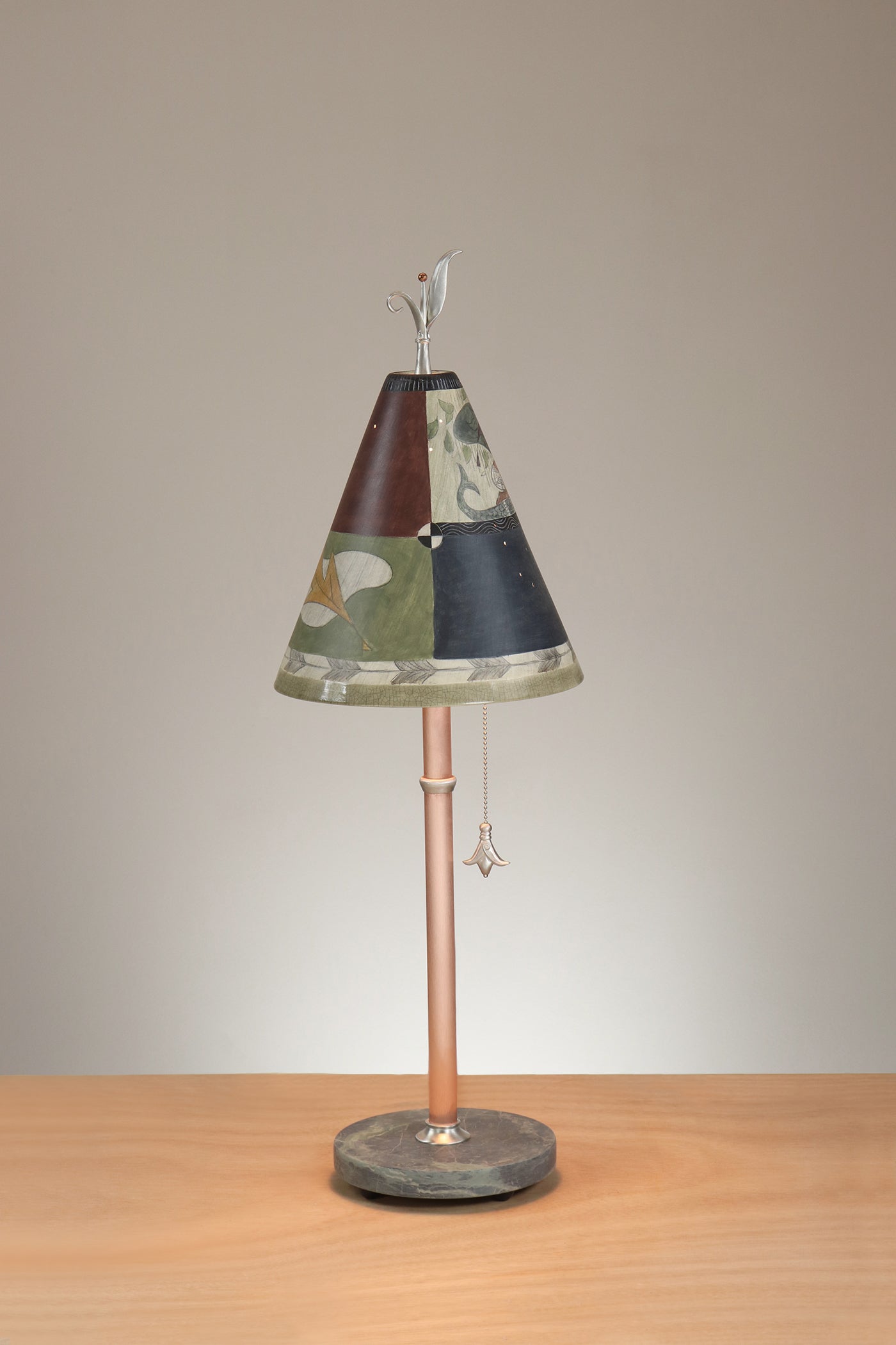 Janna Ugone & Co Table Lamp Copper Table Lamp with Small Conical Ceramic Shade in Egyption Leaf