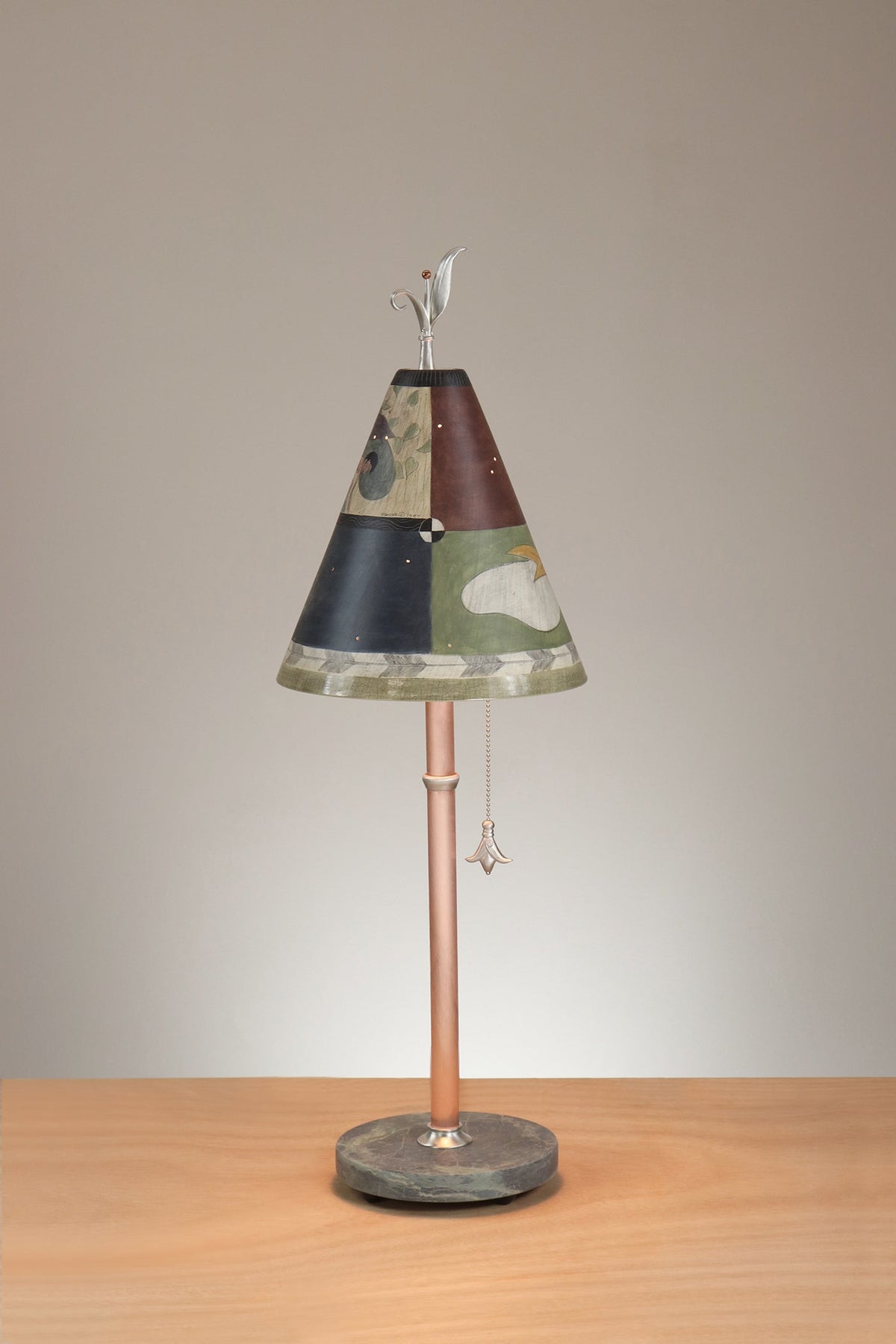 Janna Ugone &amp; Co Table Lamp Copper Table Lamp with Small Conical Ceramic Shade in Egyption Leaf