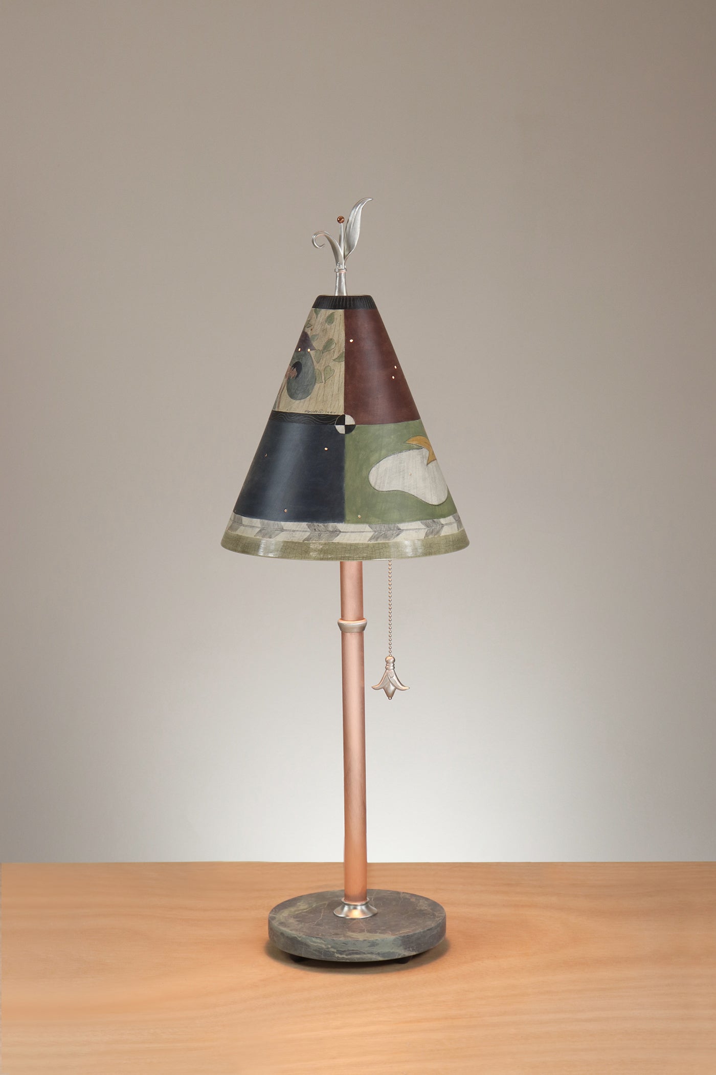 Janna Ugone & Co Table Lamp Copper Table Lamp with Small Conical Ceramic Shade in Egyption Leaf