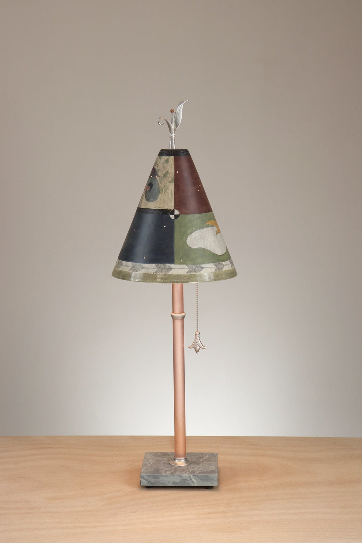 Janna Ugone &amp; Co Table Lamp Copper Table Lamp with Small Conical Ceramic Shade in Egyption Leaf