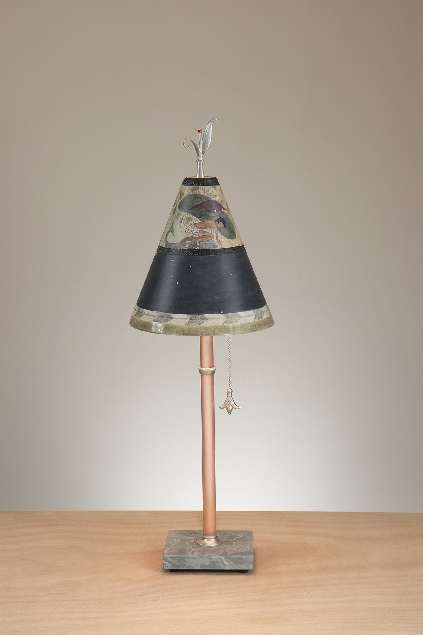 Janna Ugone & Co Table Lamp Copper Table Lamp with Small Conical Ceramic Shade in Egyption Leaf