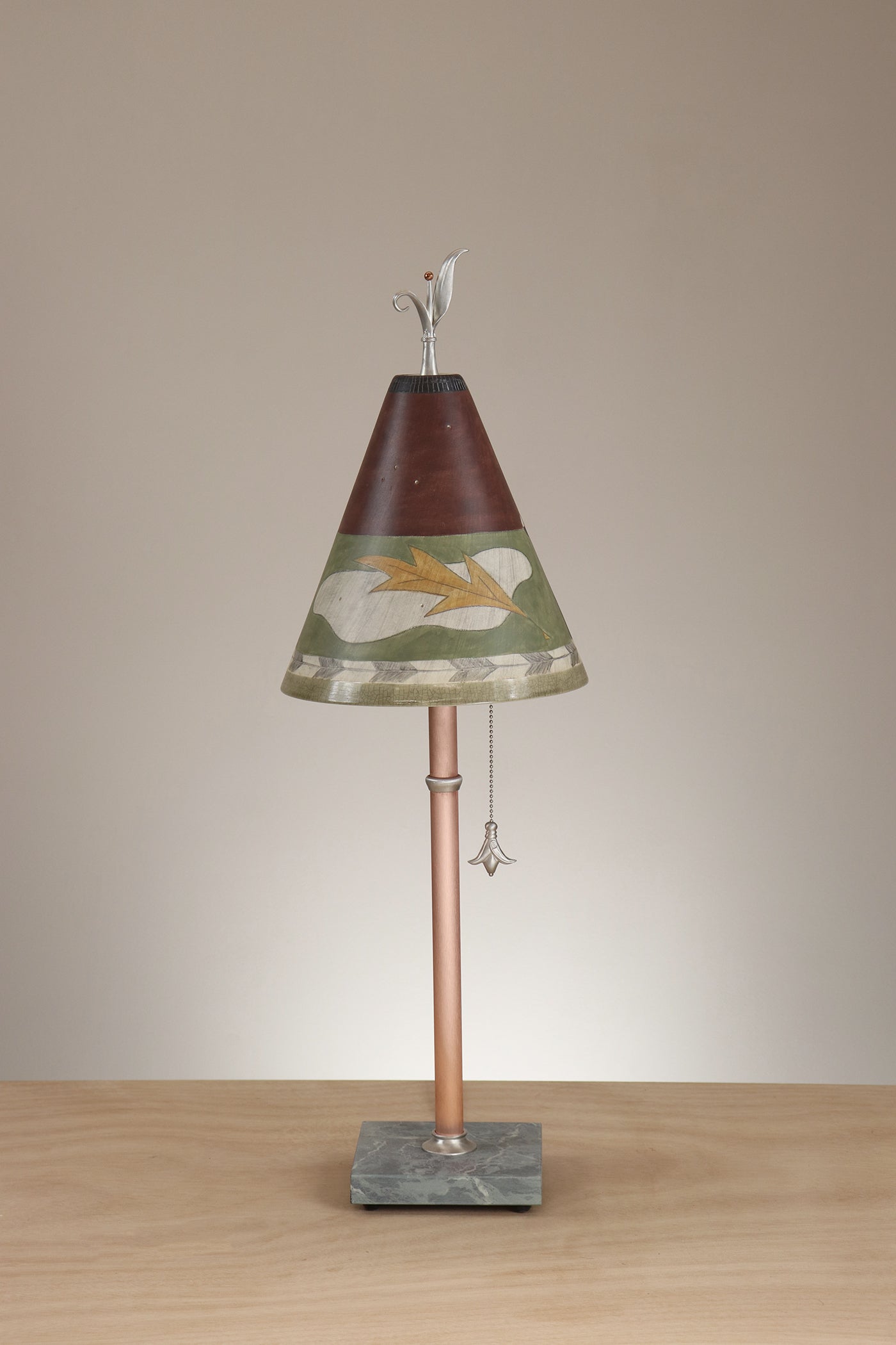 Janna Ugone & Co Table Lamp Copper Table Lamp with Small Conical Ceramic Shade in Egyption Leaf