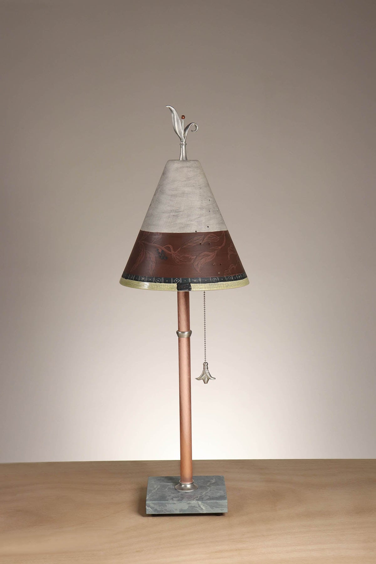 Janna Ugone &amp; Co Table Lamp Copper Table Lamp with Small Conical Ceramic Shade in Elderberry in Brick