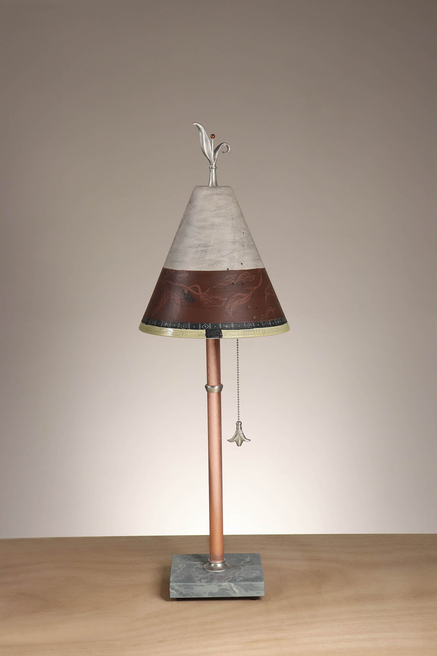 Janna Ugone & Co Table Lamp Copper Table Lamp with Small Conical Ceramic Shade in Elderberry in Brick