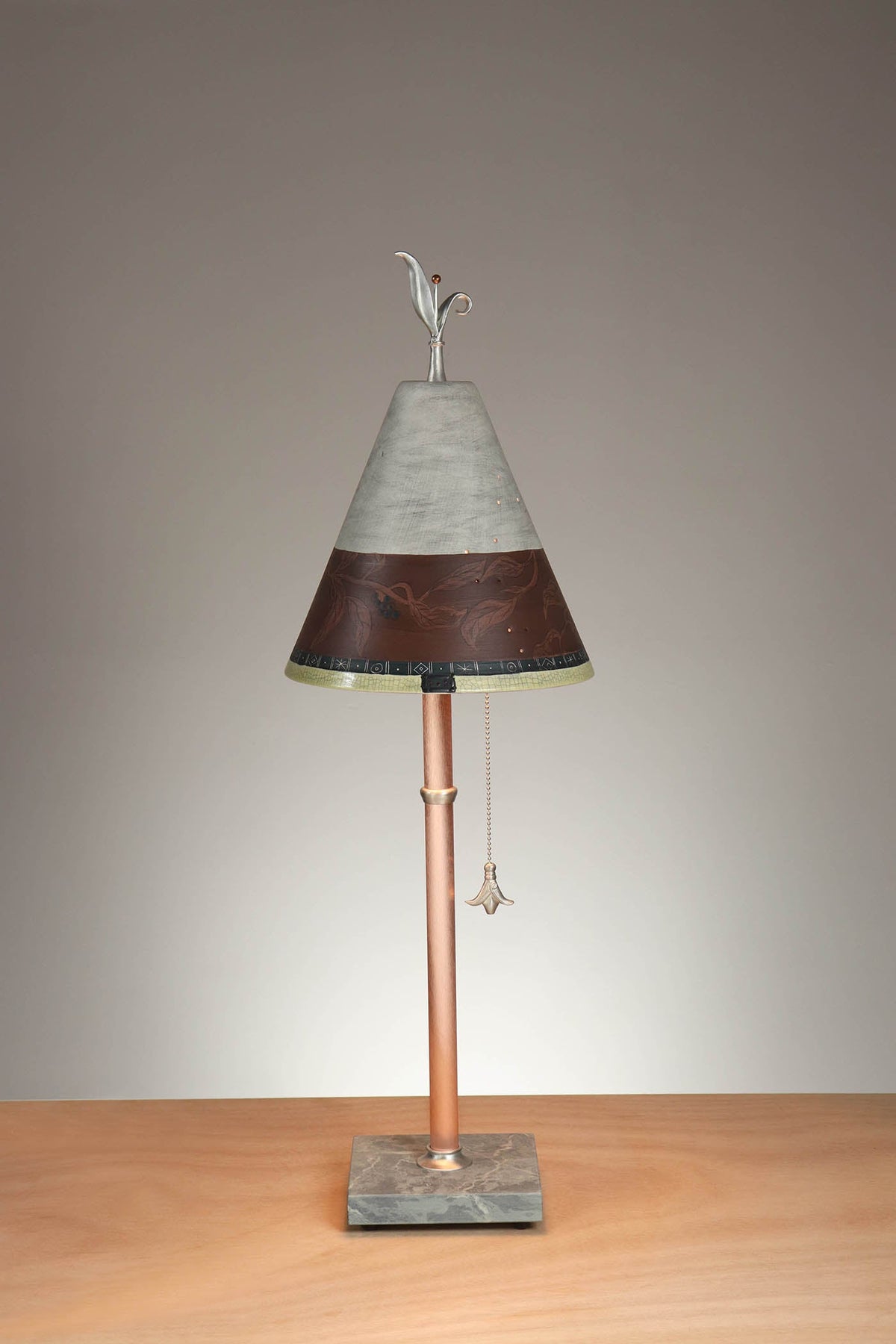 Janna Ugone &amp; Co Table Lamp Copper Table Lamp with Small Conical Ceramic Shade in Elderberry in Brick