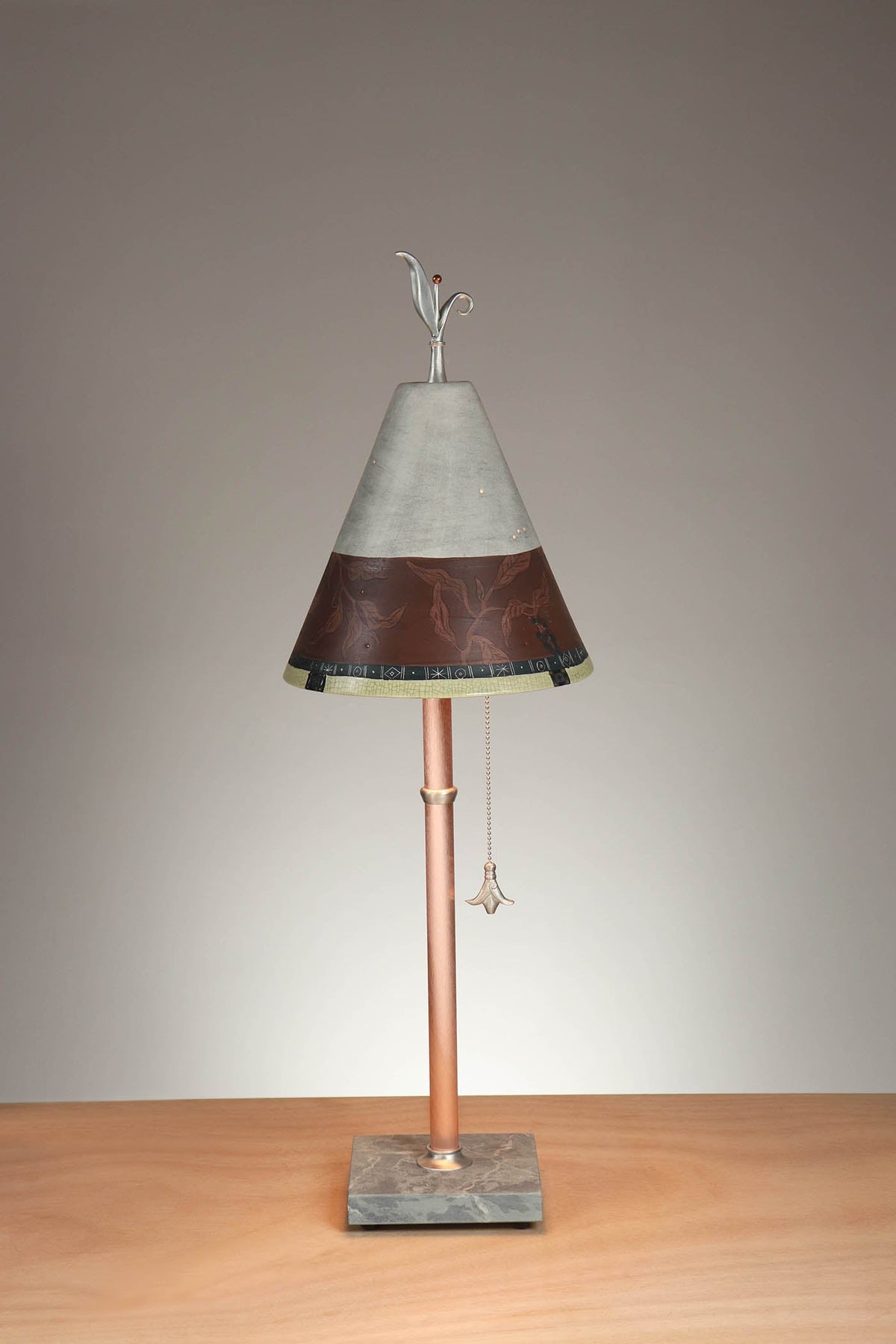 Janna Ugone &amp; Co Table Lamp Copper Table Lamp with Small Conical Ceramic Shade in Elderberry in Brick