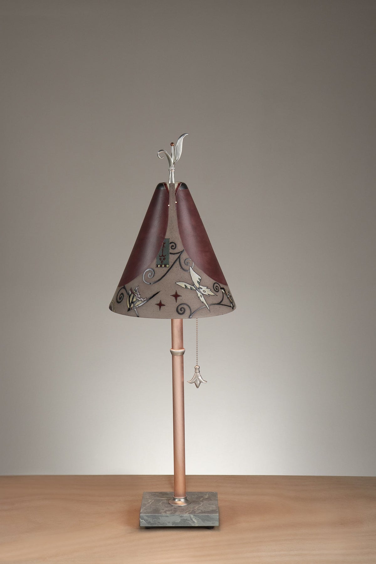 Janna Ugone &amp; Co Table Lamp Copper Table Lamp with Small Conical Ceramic Shade in Gardenscape in Cranberry