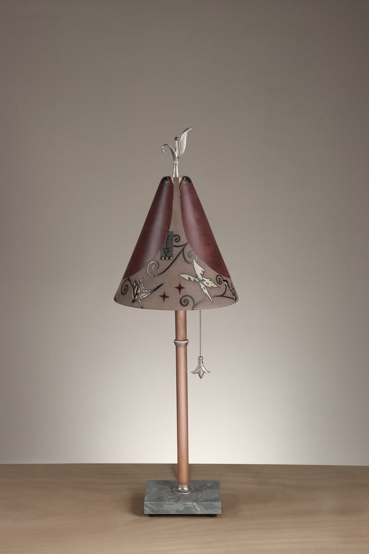 Janna Ugone &amp; Co Table Lamp Copper Table Lamp with Small Conical Ceramic Shade in Gardenscape in Cranberry