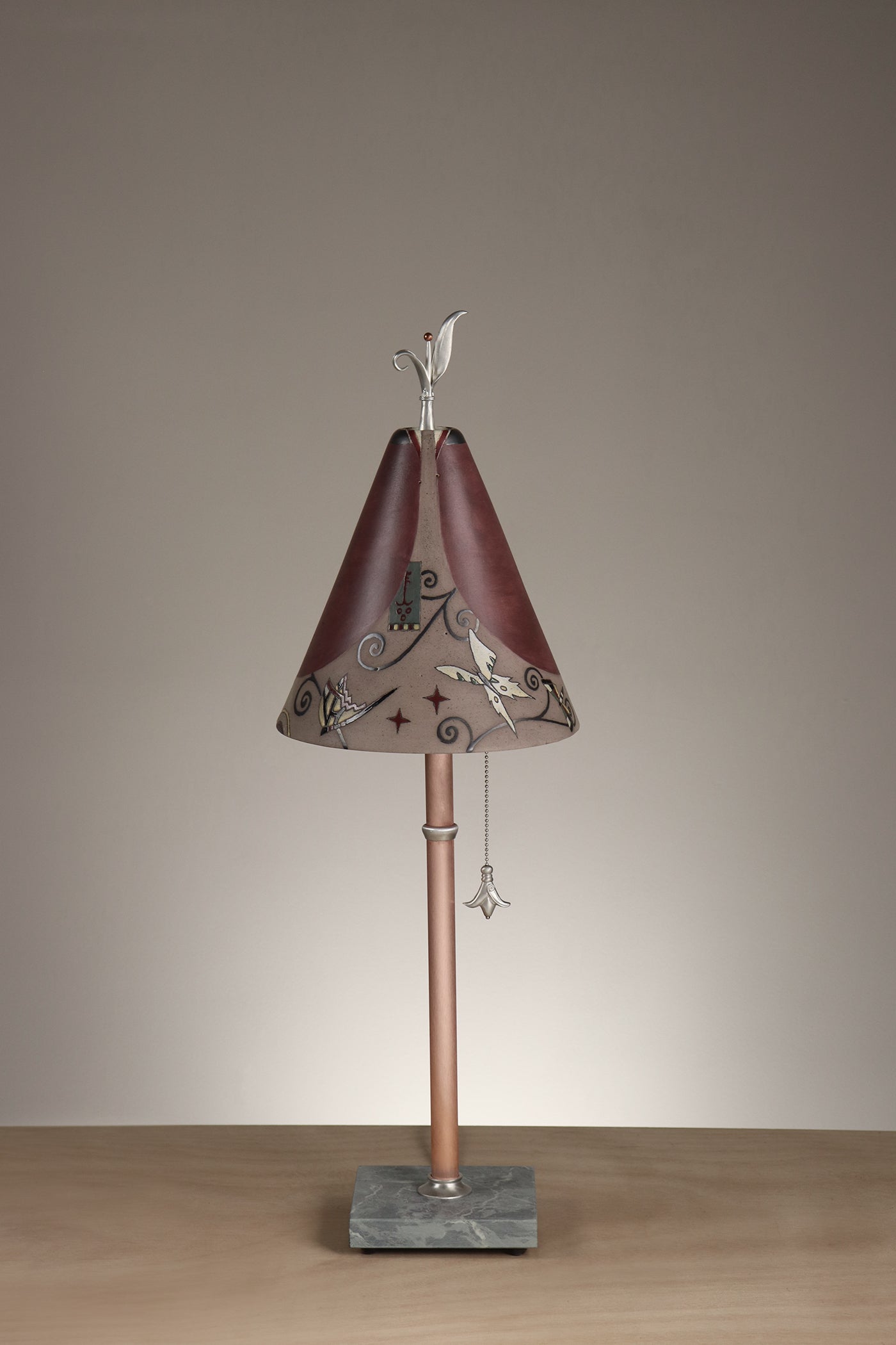 Janna Ugone & Co Table Lamp Copper Table Lamp with Small Conical Ceramic Shade in Gardenscape in Cranberry