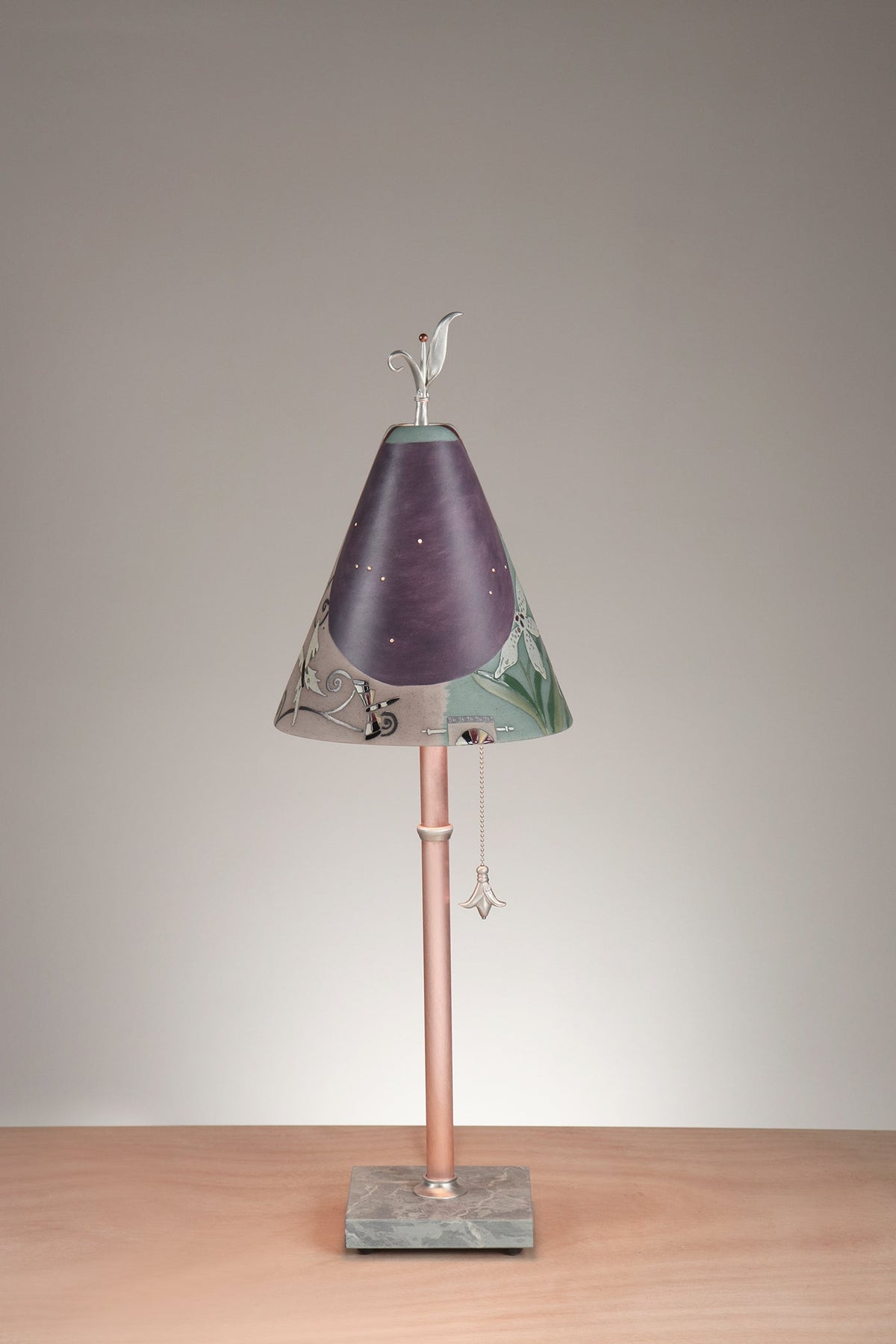 Janna Ugone &amp; Co Table Lamp Copper Table Lamp with Small Conical Ceramic Shade in Gardenscape in Plum