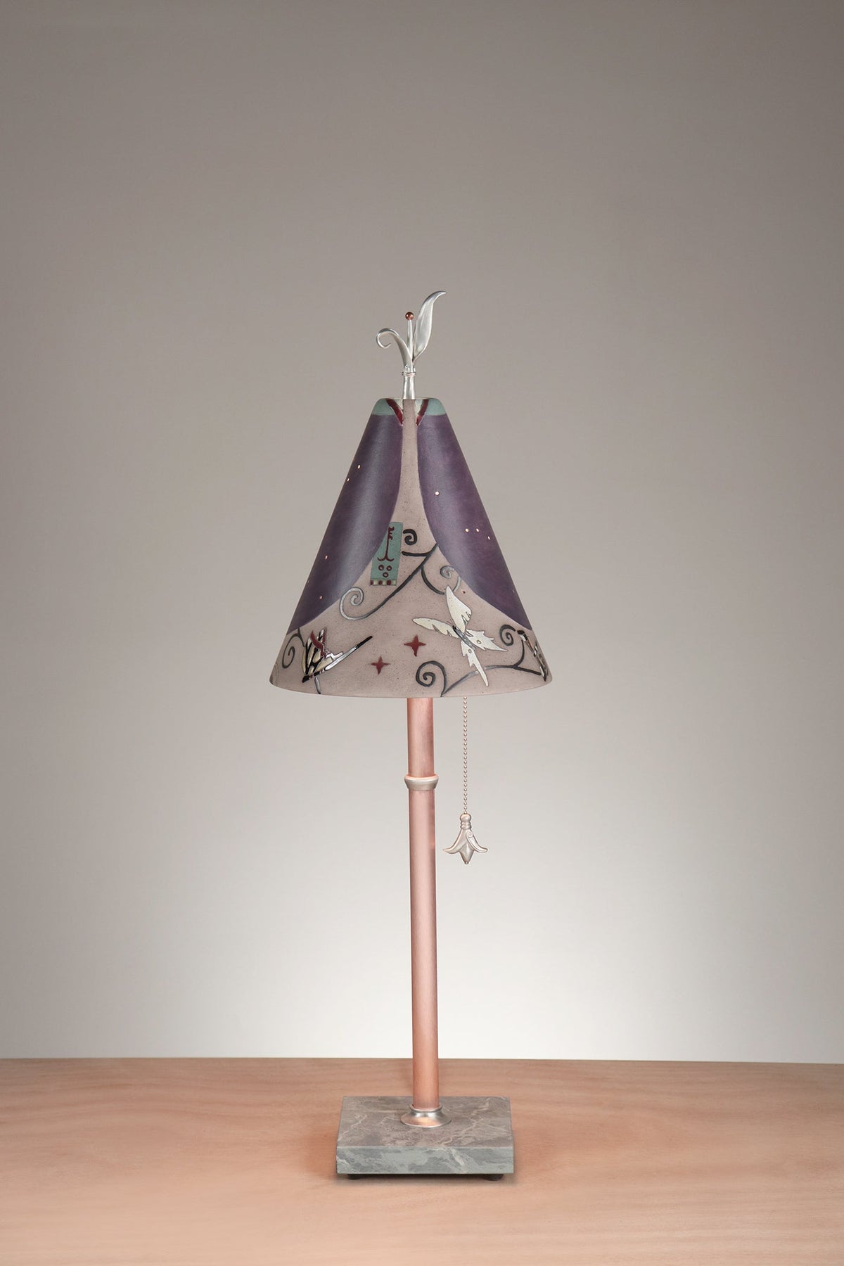 Janna Ugone &amp; Co Table Lamp Copper Table Lamp with Small Conical Ceramic Shade in Gardenscape in Plum