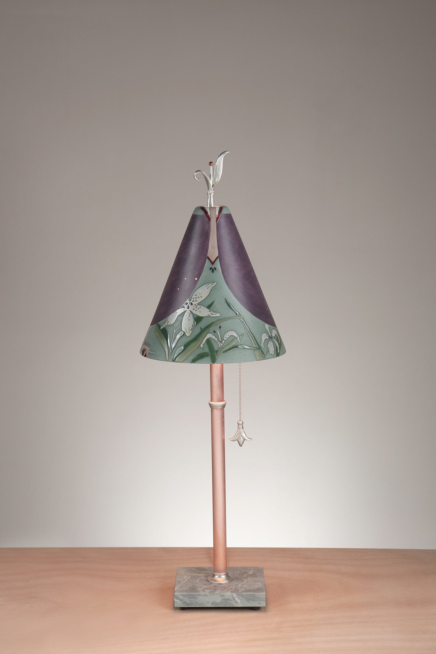 Copper Table Lamp with Small Conical Ceramic Shade in Gardenscape