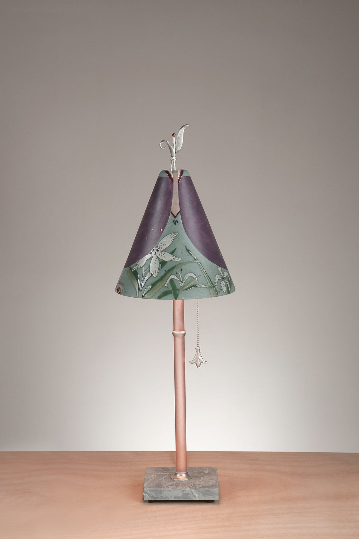 Janna Ugone &amp; Co Table Lamp Copper Table Lamp with Small Conical Ceramic Shade in Gardenscape in Plum