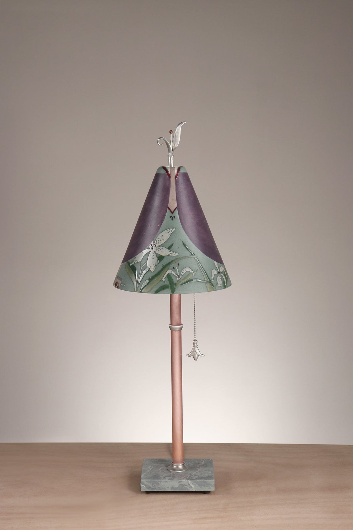 Janna Ugone &amp; Co Table Lamp Copper Table Lamp with Small Conical Ceramic Shade in Gardenscape in Plum