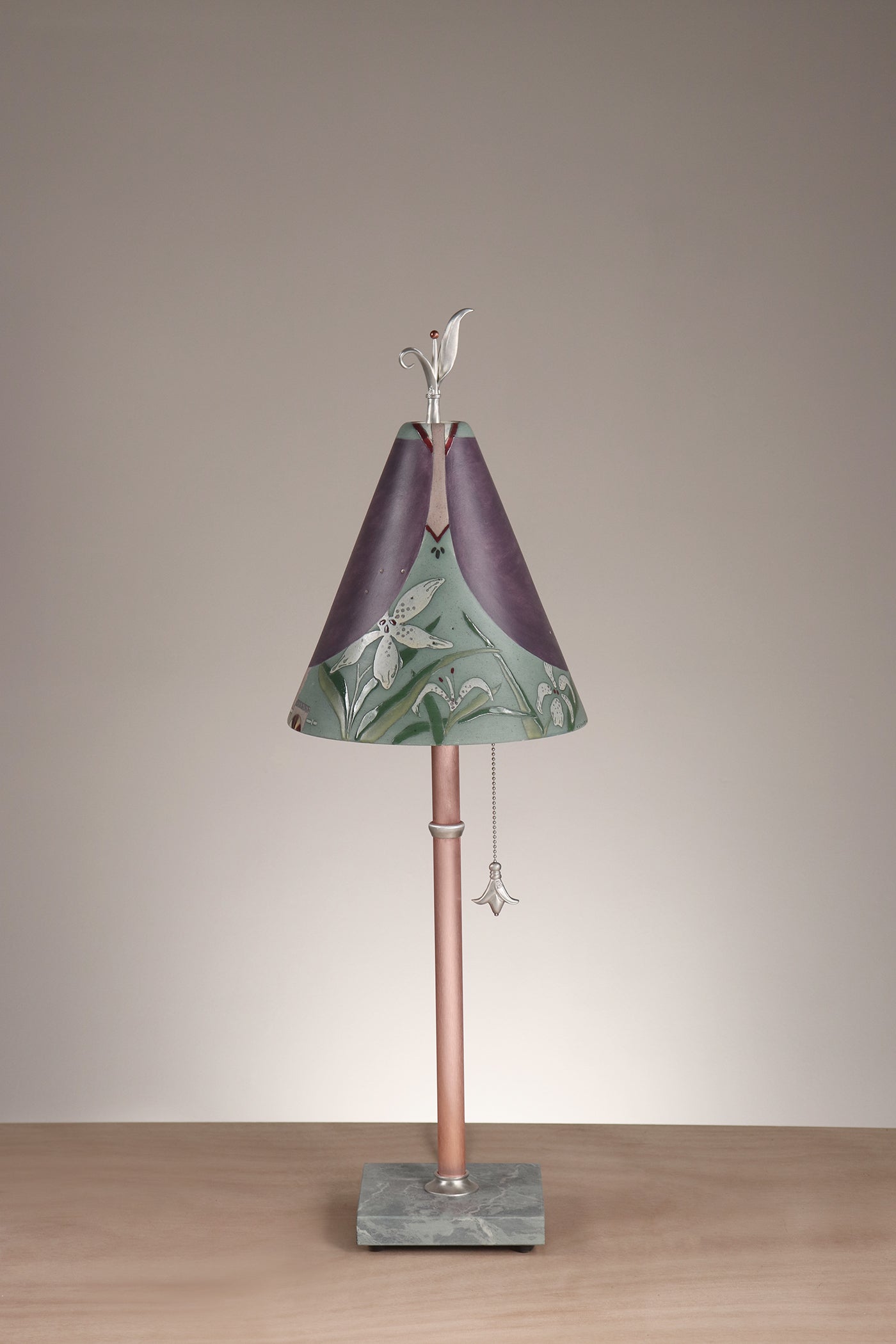 Janna Ugone & Co Table Lamp Copper Table Lamp with Small Conical Ceramic Shade in Gardenscape in Plum