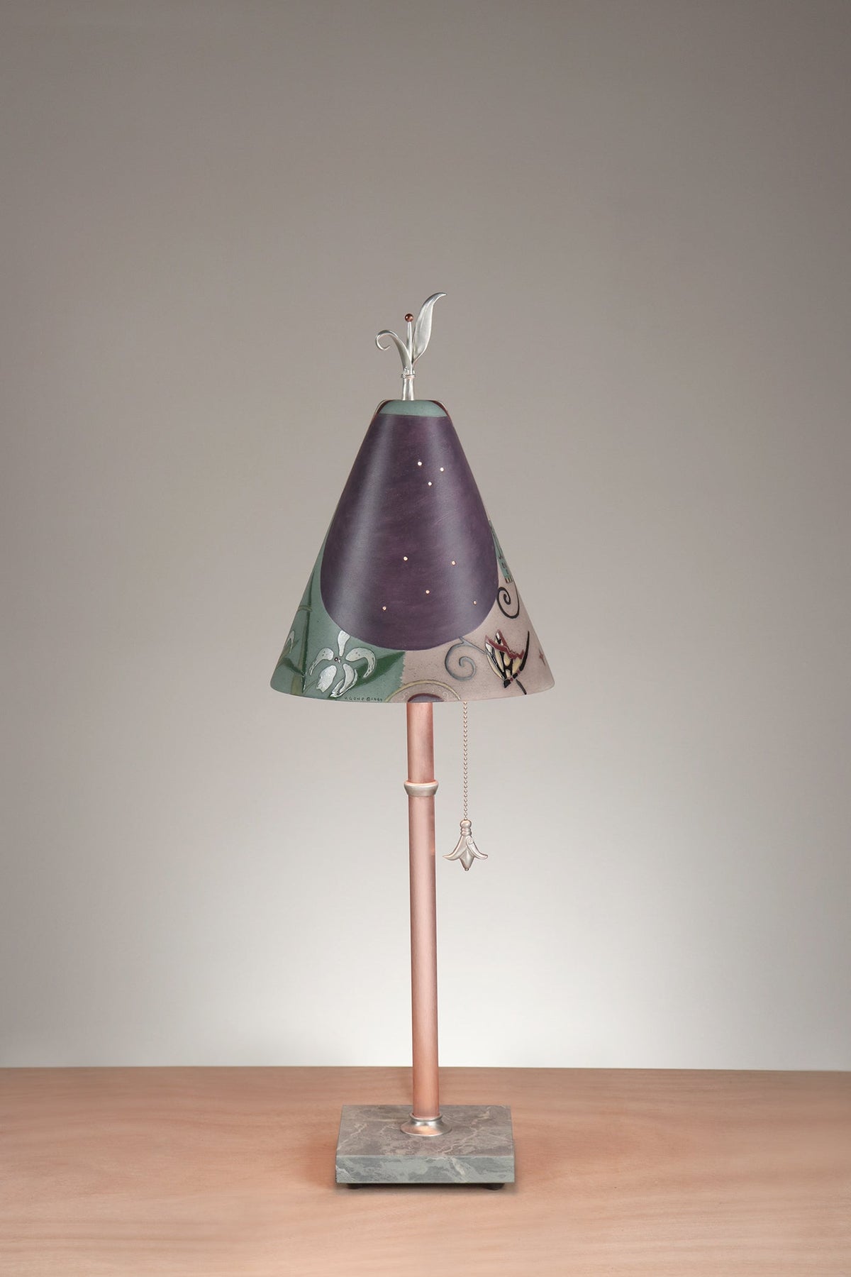 Janna Ugone &amp; Co Table Lamp Copper Table Lamp with Small Conical Ceramic Shade in Gardenscape in Plum