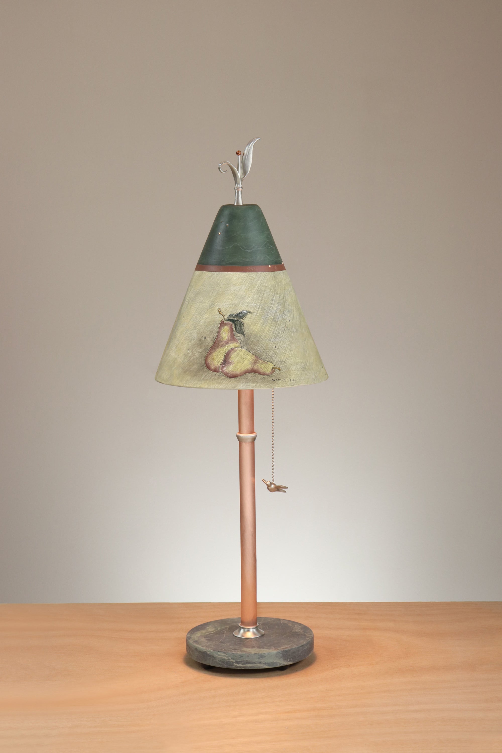 Janna Ugone & Co Table Lamp Copper Table Lamp with Small Conical Ceramic Shade in Journal Drawings in Amber & Hunter