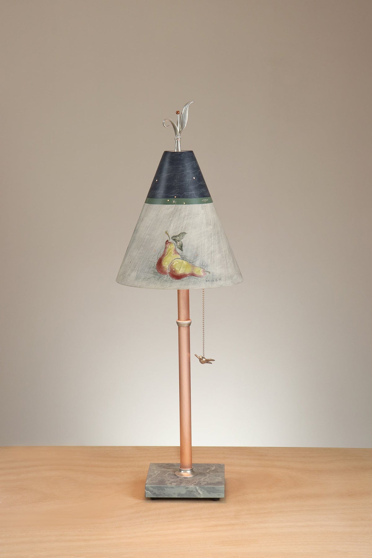 Janna Ugone &amp; Co Table Lamp Copper Table Lamp with Small Conical Ceramic Shade in Journal Drawings in Indigo