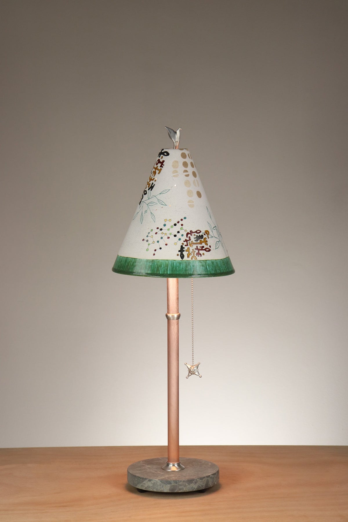 Janna Ugone &amp; Co Table Lamp Copper Table Lamp with Small Conical Ceramic Shade in Journeys in Opal
