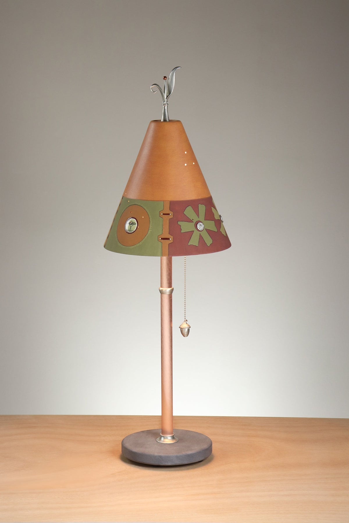 Janna Ugone &amp; Co Table Lamp Copper Table Lamp with Small Conical Ceramic Shade in Lily Coin in Mango