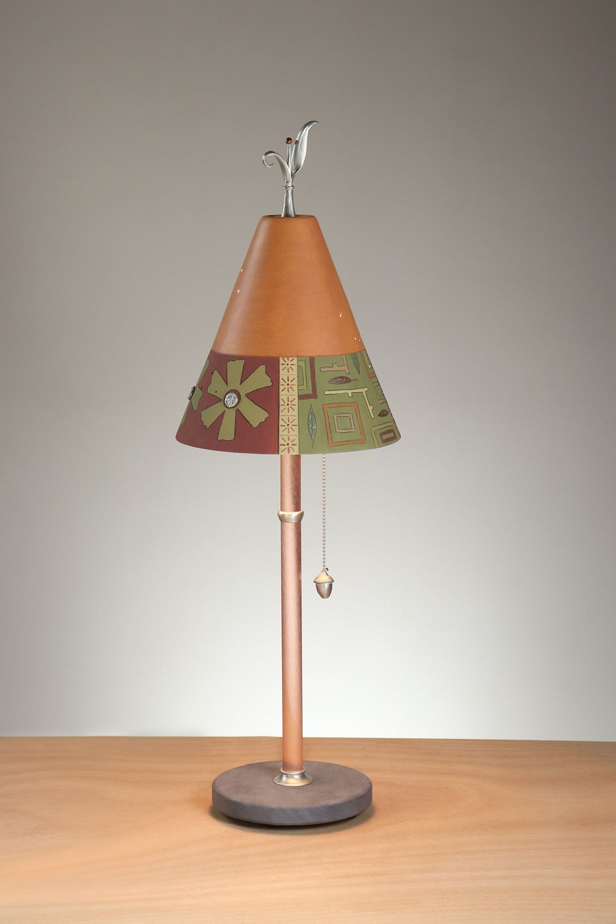 Janna Ugone &amp; Co Table Lamp Copper Table Lamp with Small Conical Ceramic Shade in Lily Coin in Mango